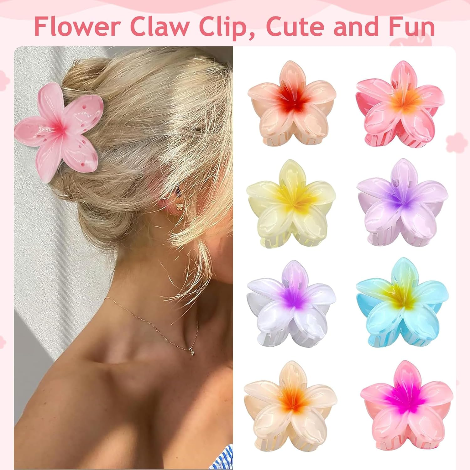 Jurcicat Pack of 8 Flower Hair Clips Trendy Non-Slip Cute Plastic Hair Clips for Non-Slip Hair Clip Fixing Women Thick/Thin Hair image number 3