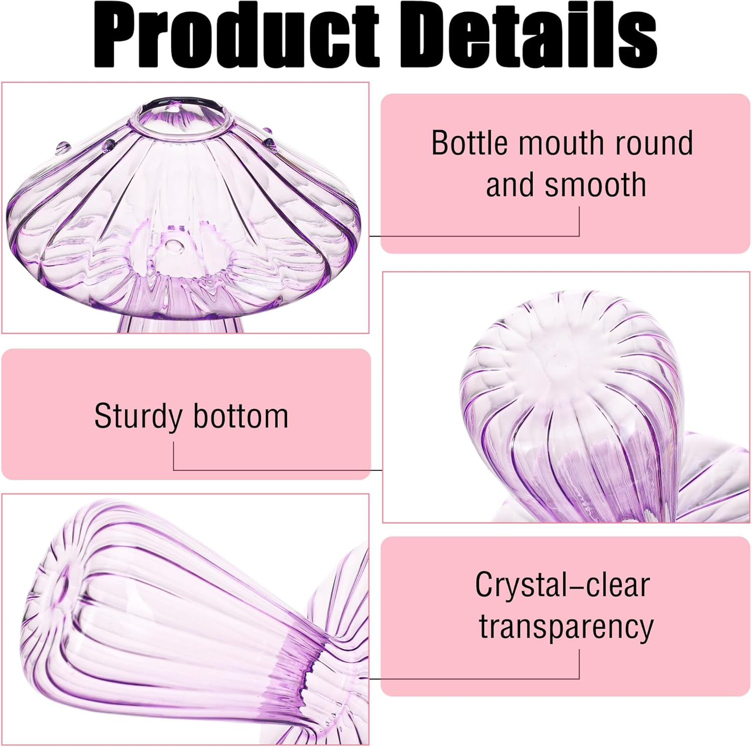 Plant Propagation Station, 6 Colored Glass Mushroom Vase Glass Planter, Gardening Gifts for Plant Lovers Women, Small Hydroponic Pots for Flowers-Desktop Terrarium for Home Office Decor, Room Decor image number 2