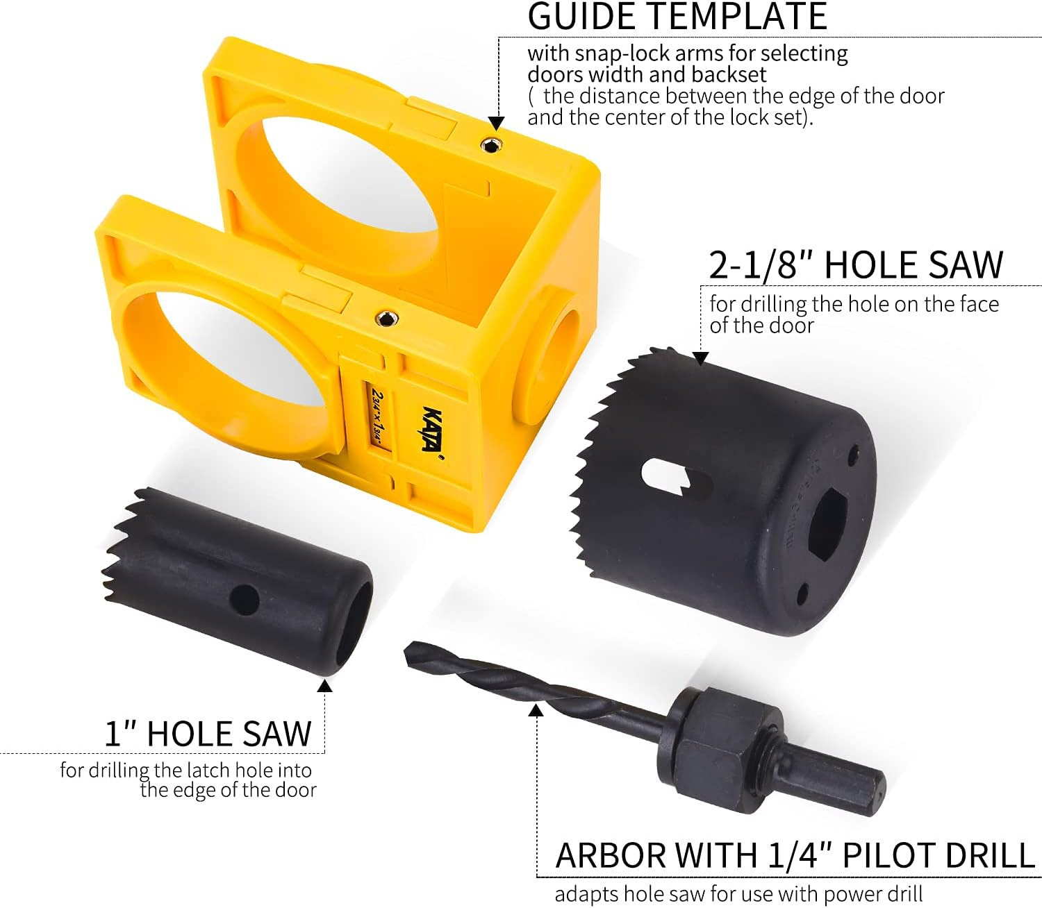 KATA 1-3/8" - 1-3/4" Door Lock Installation Kit for Wooden Doors with Guide Template,Door Lock Hole Saw,Carbon Steel image number 6