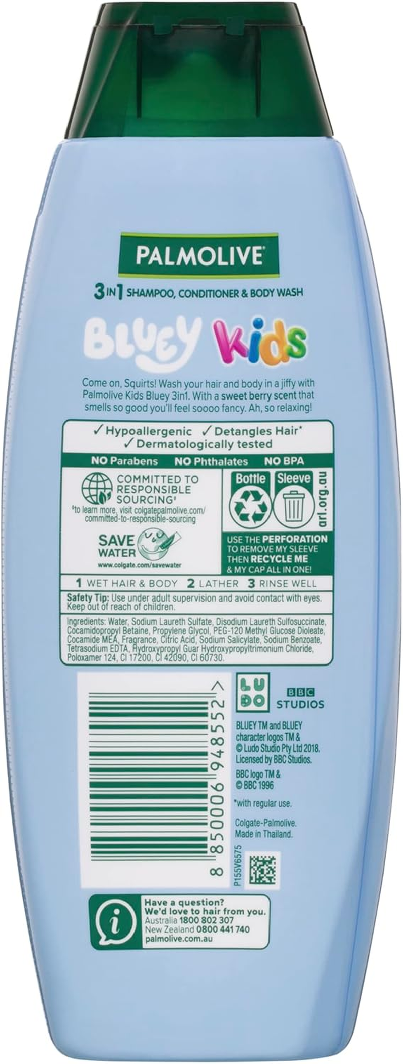 Palmolive 3 in 1 Kids Bluey Shampoo, Conditioner & Body Wash 350Ml, Berrylicious (Pack of 2) image number 3