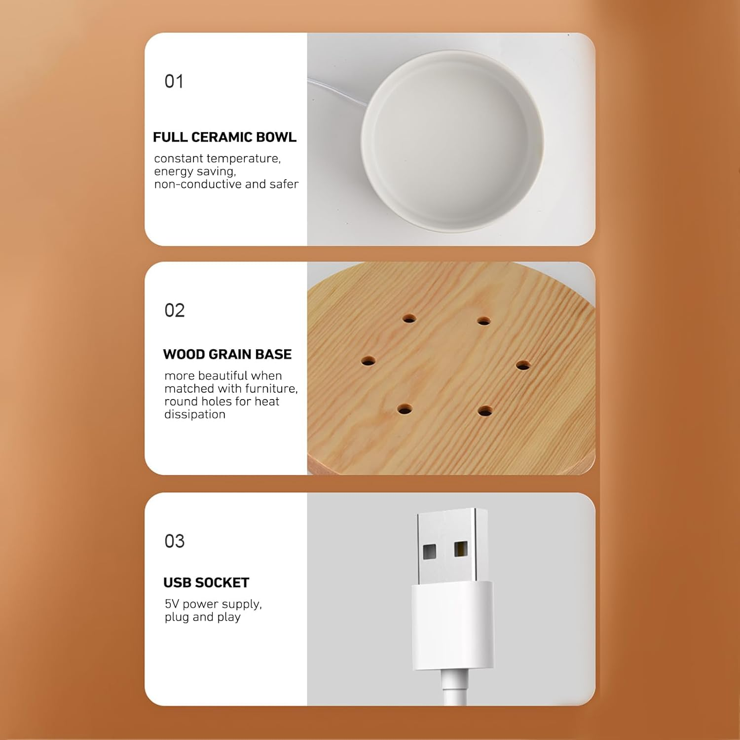 Heated Water Bowl, Ceramic Thermal Pet Bowl 1000Ml, Chicken Water Heater with 30&deg;C Constant Temperature, Battery Operated Heated Pet Bowl, USB Heating Dog Heated Bowl for Winter image number 5