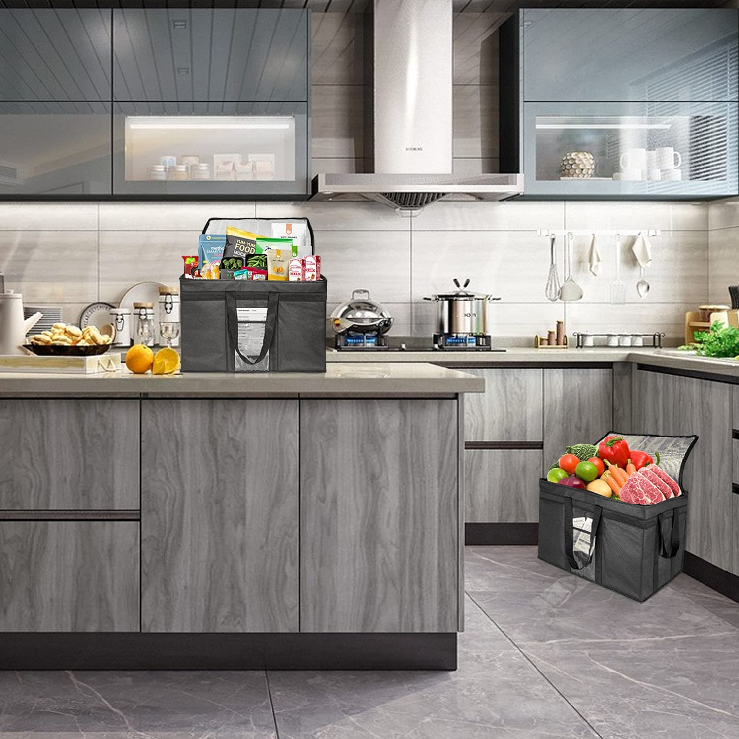 Yalin Xxl-Larger Insulated Cooler Bags with Zipper Closure,Reusable Grocery Shopping Bags Keep Food Hot or Cold,Collapsible Lunch Bag,Grocery Transport,23"W X 15"H X 14"D(Black Color) image number 4