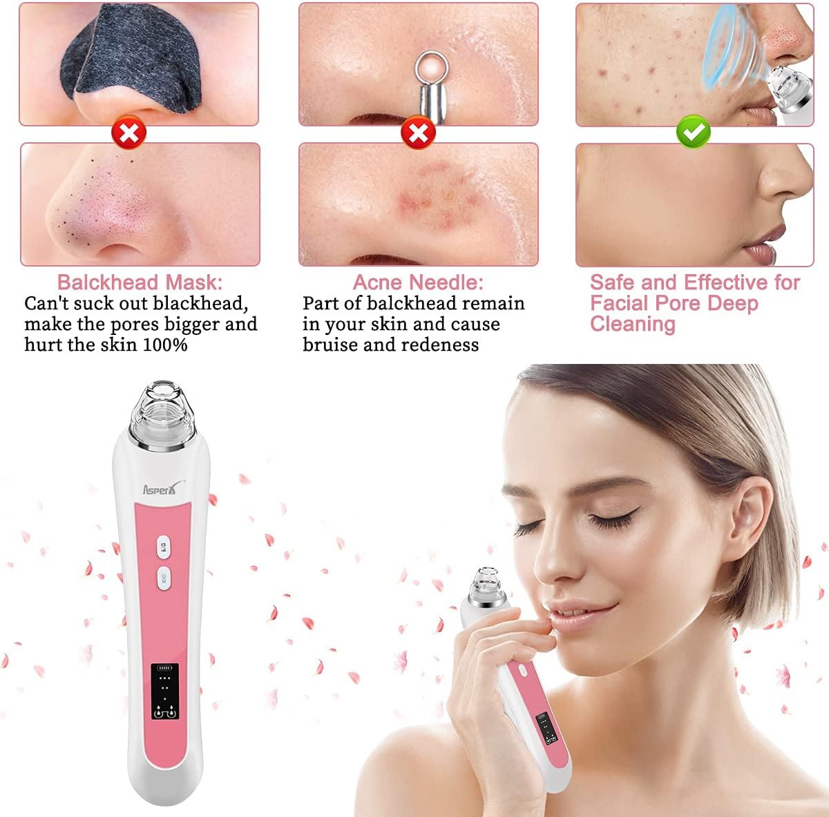 Blackhead Vacuum, Asperx 5.0 Megapixels Visible Blackhead Remover Facial Pore Vacuum, 20X Microscope Blackhead Suction Tool, Rechargeable Suction Facial Pore Cleaner with 6 Replaceable Tips(Upgraded) image number 4