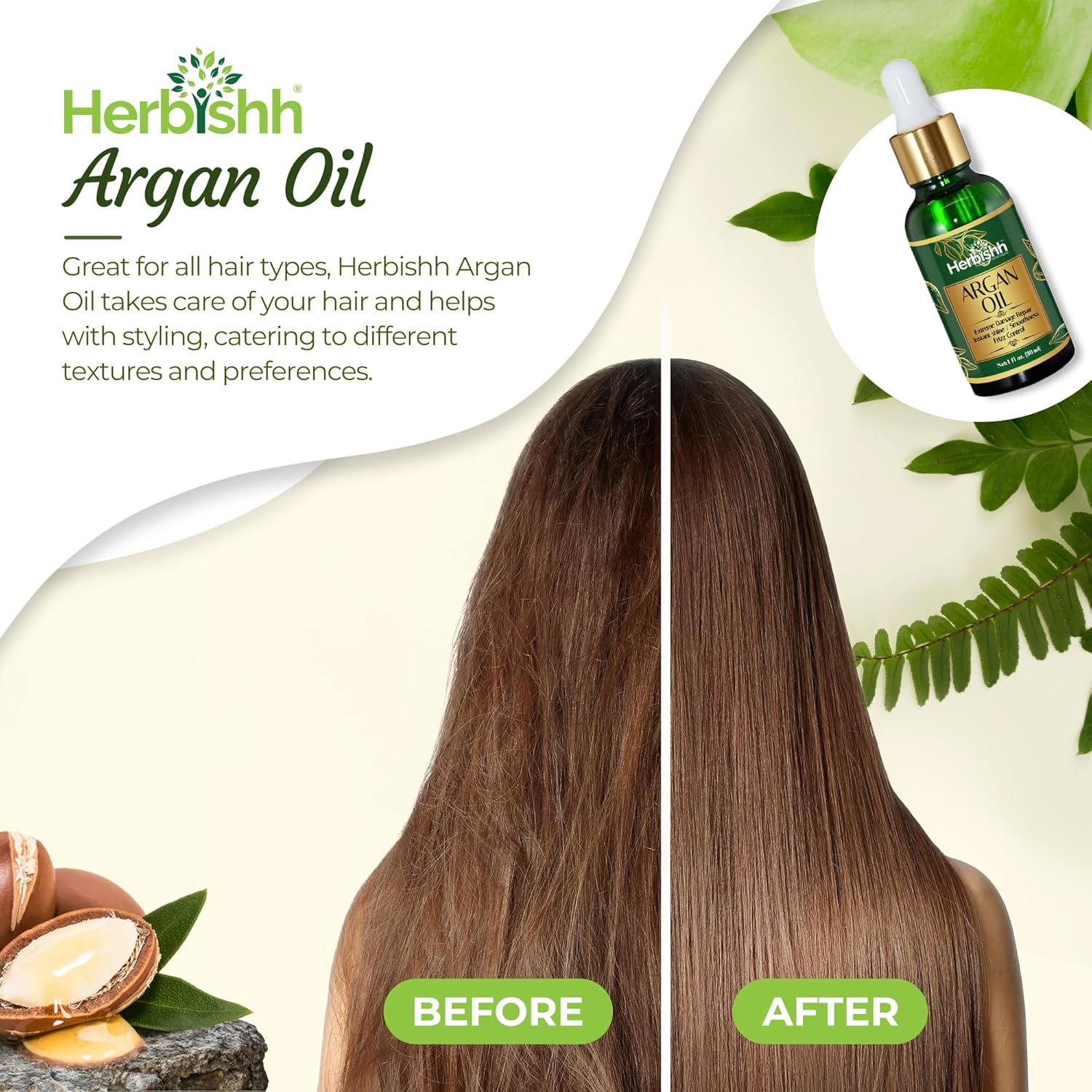 Herbishh Argan Oil for Hair &ndash; Deep Condition Hair Treatment Argan Oil &ndash; Ingredients Sourced from Morocco &ndash;Oil for Hair Frizz Control & Damage Repair &ndash;Nourishing Argan Hair Oil Serum 30Ml (30 Ml (Pack of 3)) image number 4