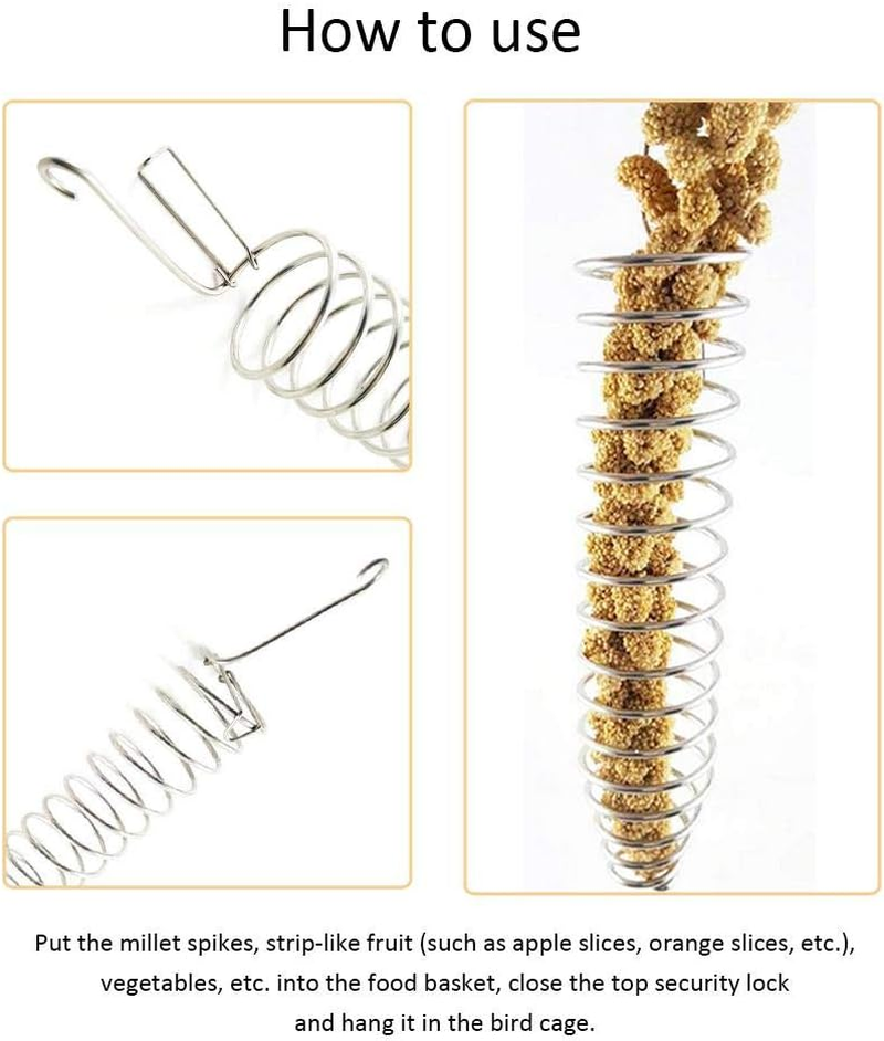 Parrot Food Fruits Basket, Stainless Steel Feeding Bird Cage Device Parrot Feeder Food Fruits Basket, Millet Sprays for Birds Fruit Vegetable Holder Bird Foraging Toy for Parakeet Cockatiel Conure image number 4