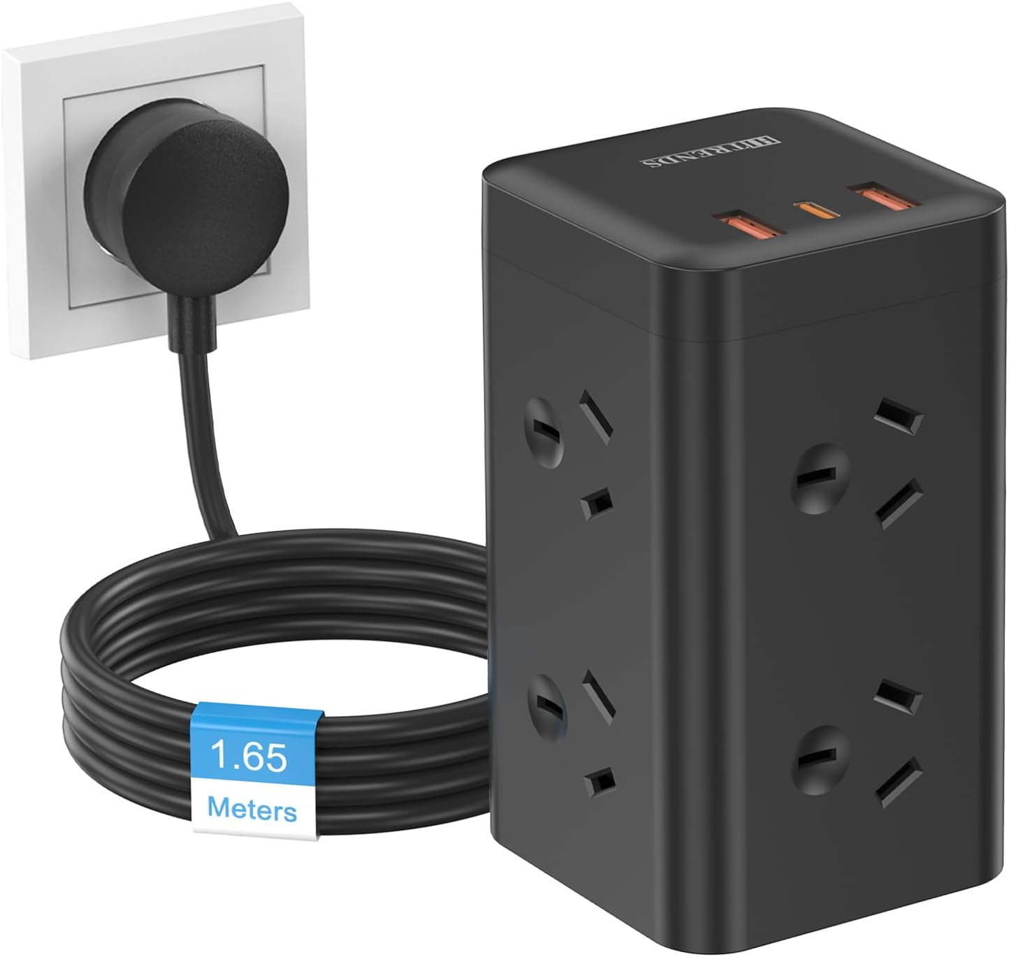 HITRENDS Tower Power Strip Surge Protector, 6 AC Outlets with 2 USB-A Ports and 1 USB-C Ports, 1.6 M Extension Cord, Power Board Tower for Home, Office, School, RCM Certified image number 6