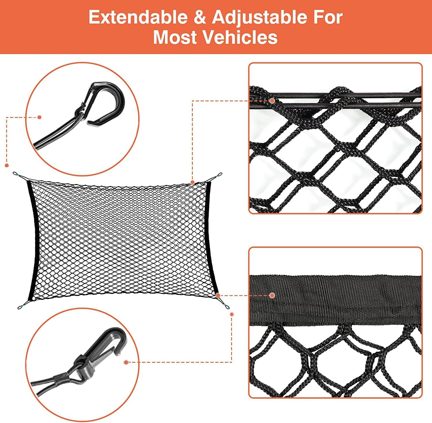 Car Dog Barrier Net, Dog Car Barrier Net, Dog Car Barrier SUV Pet Net with Free Metal Hooks,Dog Barrier for Car, Dual Layer Pet Travel Safety Barrier Net, Adjustable Car Dog Divider Gate for Trucks, SUV, Vans, Easy to Install and Remove, Car Net Storage Bag image number 2