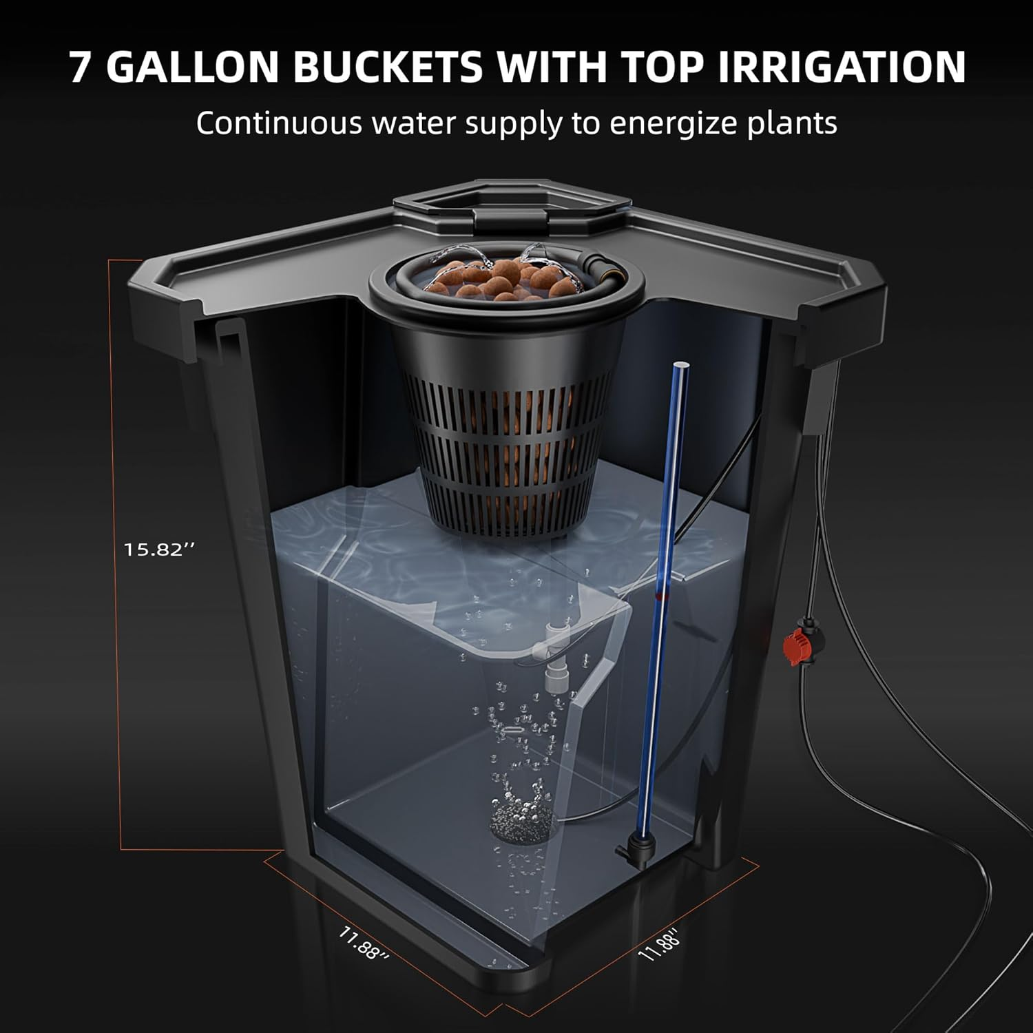 Spider Farmer DWC Hydroponics Grow System with 7-Gallon Deep Water Culture, New Triangular Cover Design, Recirculating Drip Garden System with Top Drip Kit, 8W Air Pump, 2 Buckets image number 4