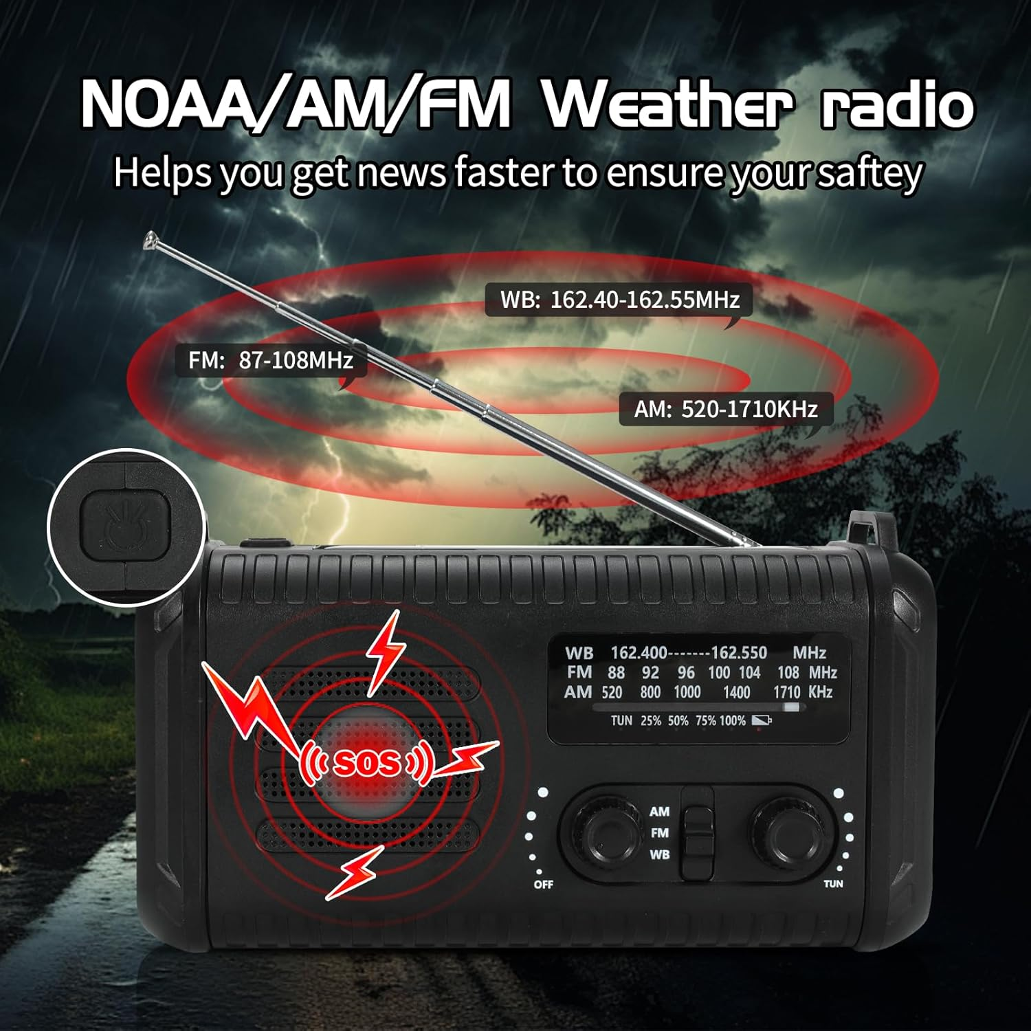 Emergency Weather Radio,20000Mah Solar Radio, Hand Crank Radio with AM/FM/NOAA, Portable Radios with Flashlight & Reading Lamp, Earphone Jack,Sos Alarm, Phone Charger for Indoor Outdoor Emergencies image number 6