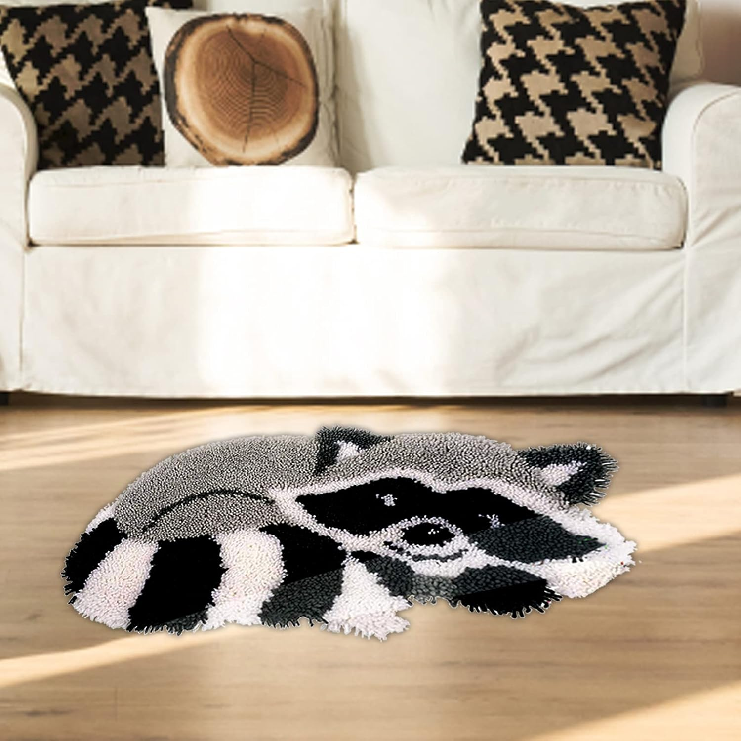 Gift2U Latch Hook Rug Kit for Adults Beginner, 3D Raccoon DIY Handmade Crochet Yarn Kit Animal Pattern Paint Embroidery Cushion for Home Decoration, 20X15 Inch image number 4