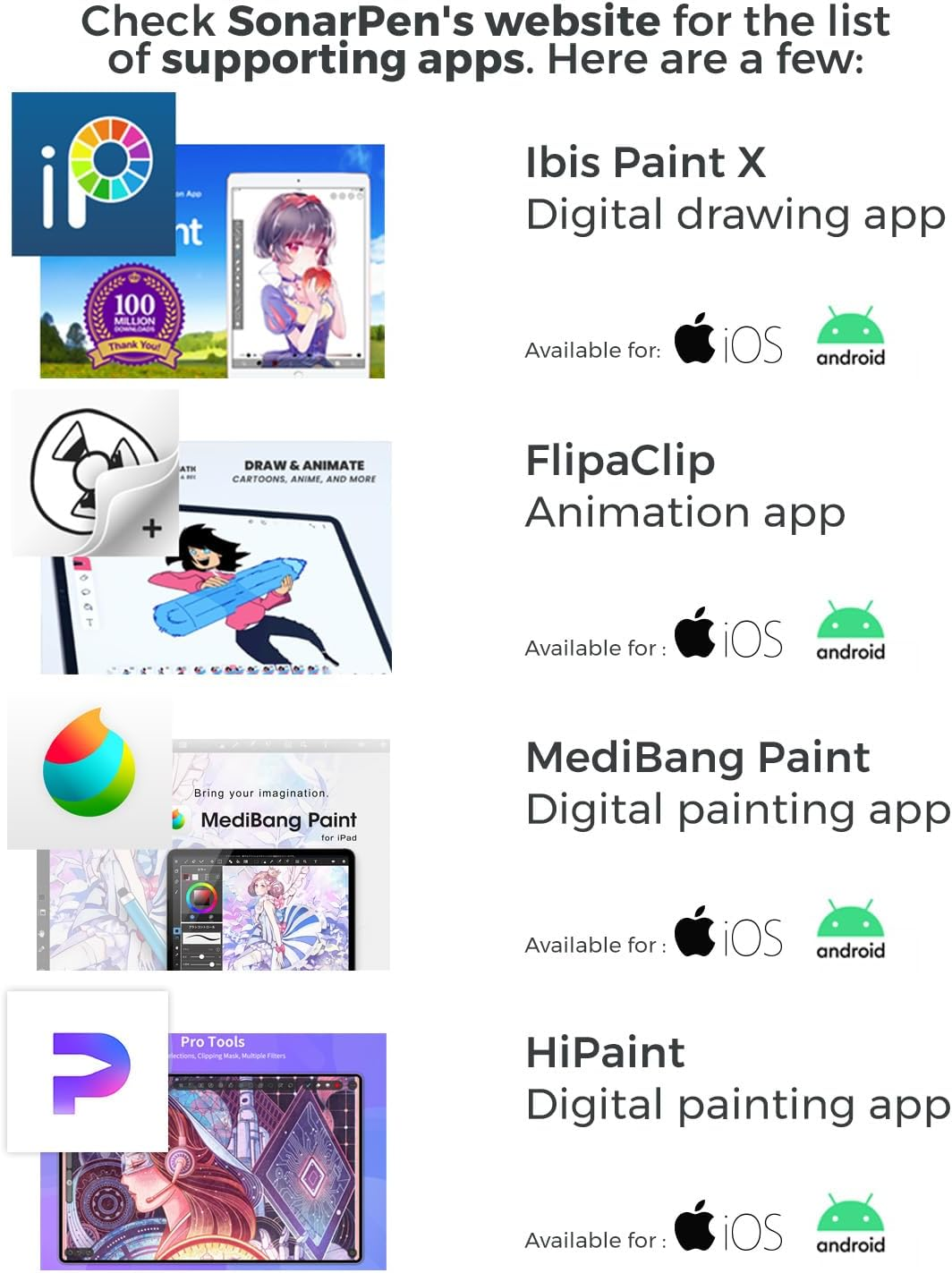 Sonarpen - Pressure Sensitive Smart Stylus Pen with Palm Rejection and Shortcut Button. Battery-Less. Compatible with Apple Ipad/Pro/Mini/Iphone/Android/Switch/Chromebook (Black) image number 3