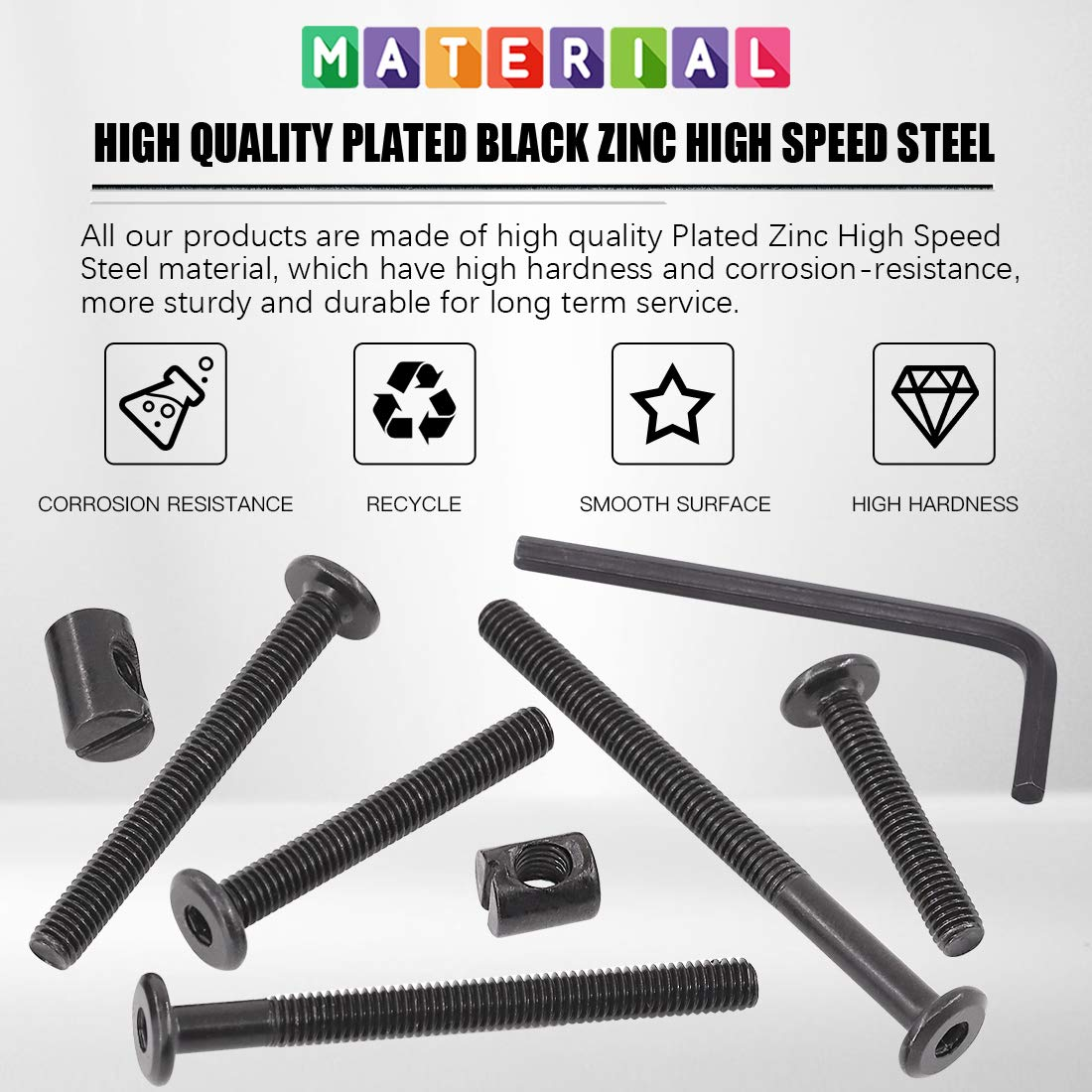 Glarks 120Pcs M6X40/50/60/70/80Mm Black Hex Socket Cap Bolt Screws and Barrel Nut Assortment Kit with a Allen Wrench for Crib Baby Bed Cots Furniture image number 6