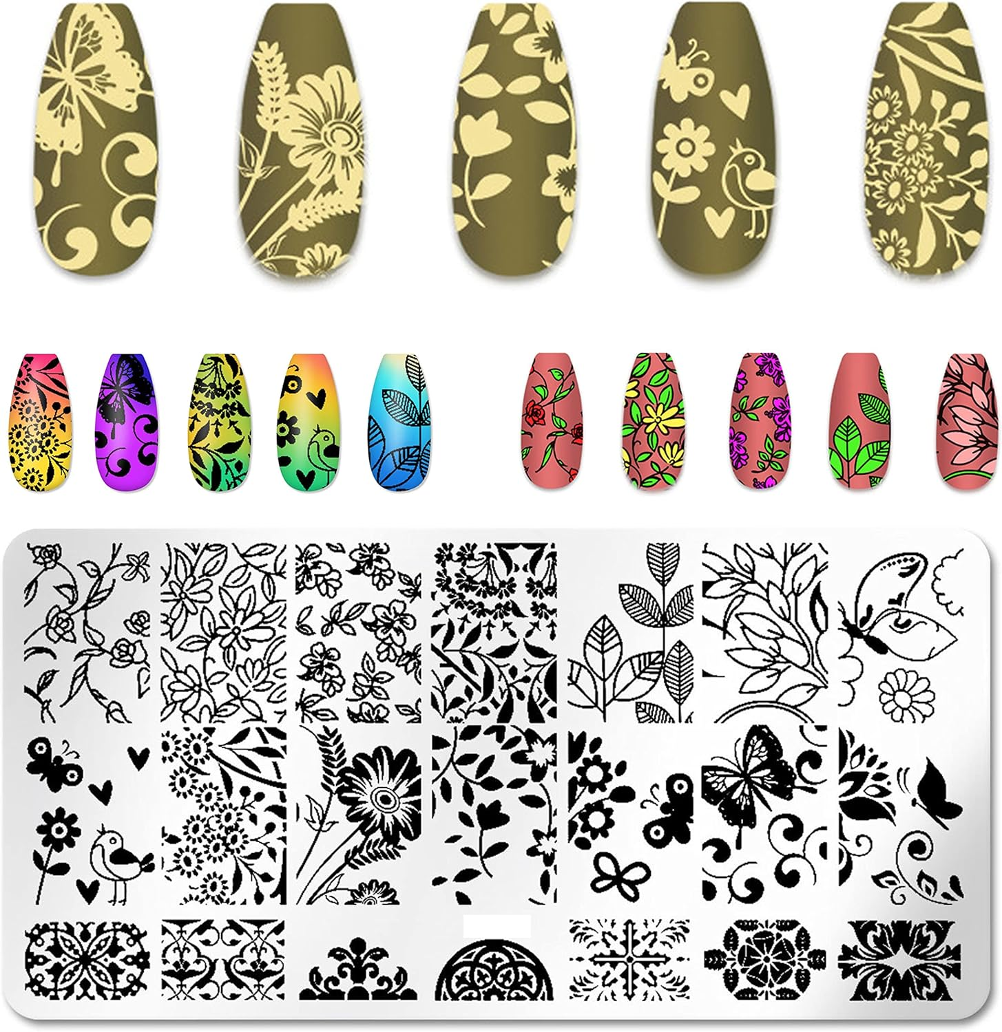 Nail Stencil Stamp Set, 5 Pieces Nail Stamping Plate with 1 Transparent Stamp, 1 Piece Scraper, Nail Art Tool for Women Girls image number 1