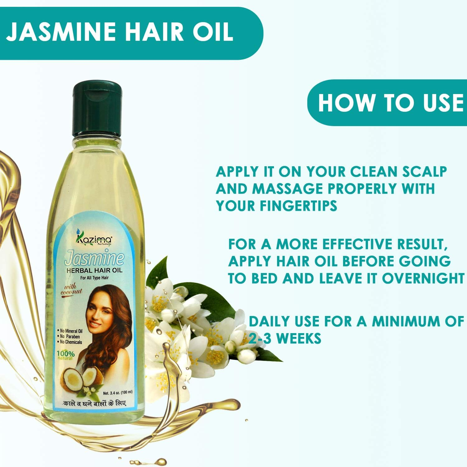 KAZIMA Jasmine Herbal Hair Oil Ideal for anti Hair Loss, Lice Prevention, Dandruff & Promote Hair Growth (100ML) (Pack of 2) image number 1