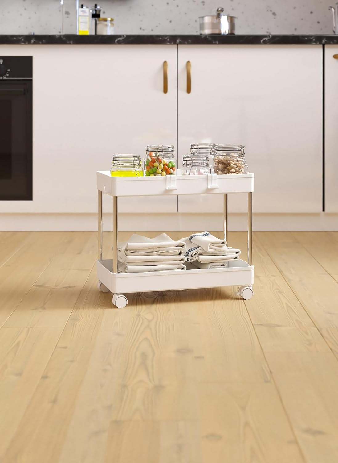 Pearl Metal N-7379 Storage Cart Wagon Slim 2-Tier White image number 2