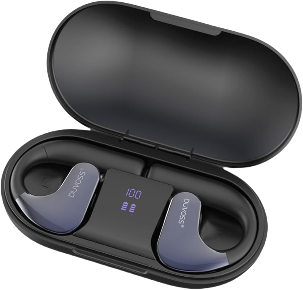 DUVOSS Open-Ear Headphones, True Wireless 5.3 Bluetooth Earbuds with Microphone, Clear Calls, Fast Charging, Music Playing, IXP4 Waterproof, Lightweight, Sports Earbuds with Ear Hook, 60 Hours, Black image number 4