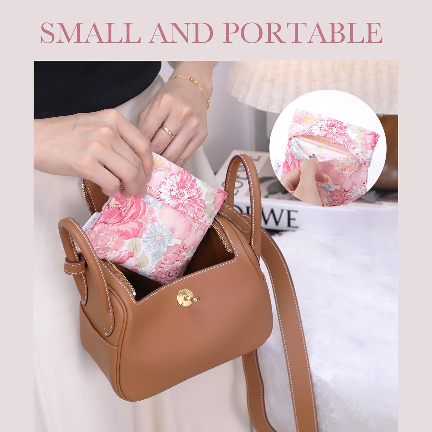DGAZ Sanitary Napkin Storage Bag, Period Bag for Teen Aged Girls, Portable Period Bag for Panty Liners/Menstrual Cup/Small Tampons，Mini Makeup Bag for Purse(Blooming) image number 5