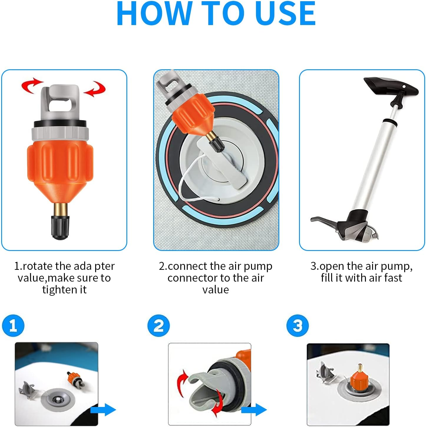 Inflatable Boat SUP Pump Adaptor Vashly Air Pump Converter Standard Schrader Conventional Pump Adaptor Air Valve Adapter Pumping Head Connector for Inflatable Rowing Boat,Stand up Paddle Board,Kayak