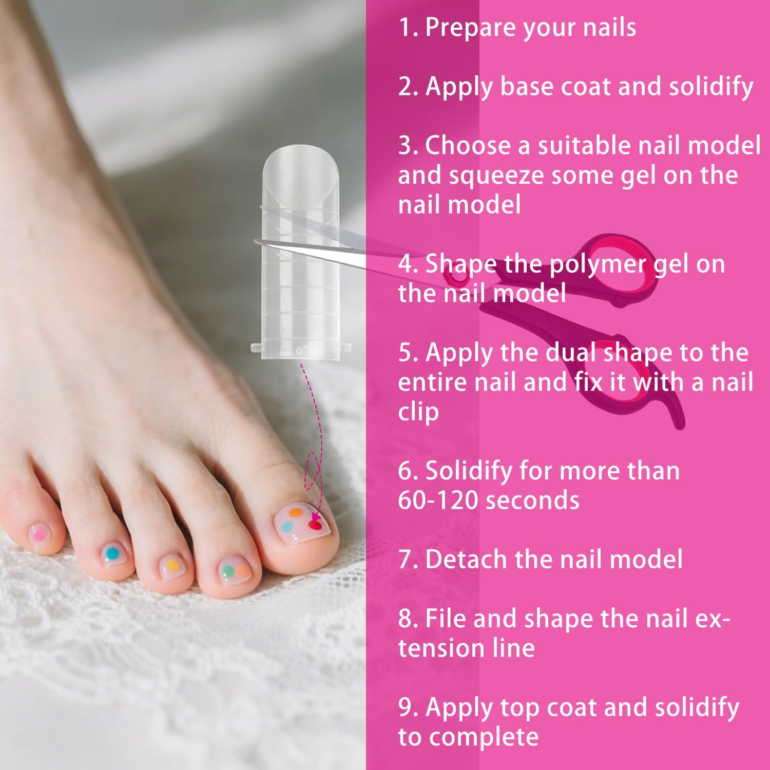 BOXOB 120Pcs Polygel Toenail Forms Kit, 12 Sizes Reusable Toe Dual Forms Nail Extension Molds Full Cover Press on Toe Nail Tips for DIY Home Pedicure & Salon Use(Transparent) image number 3