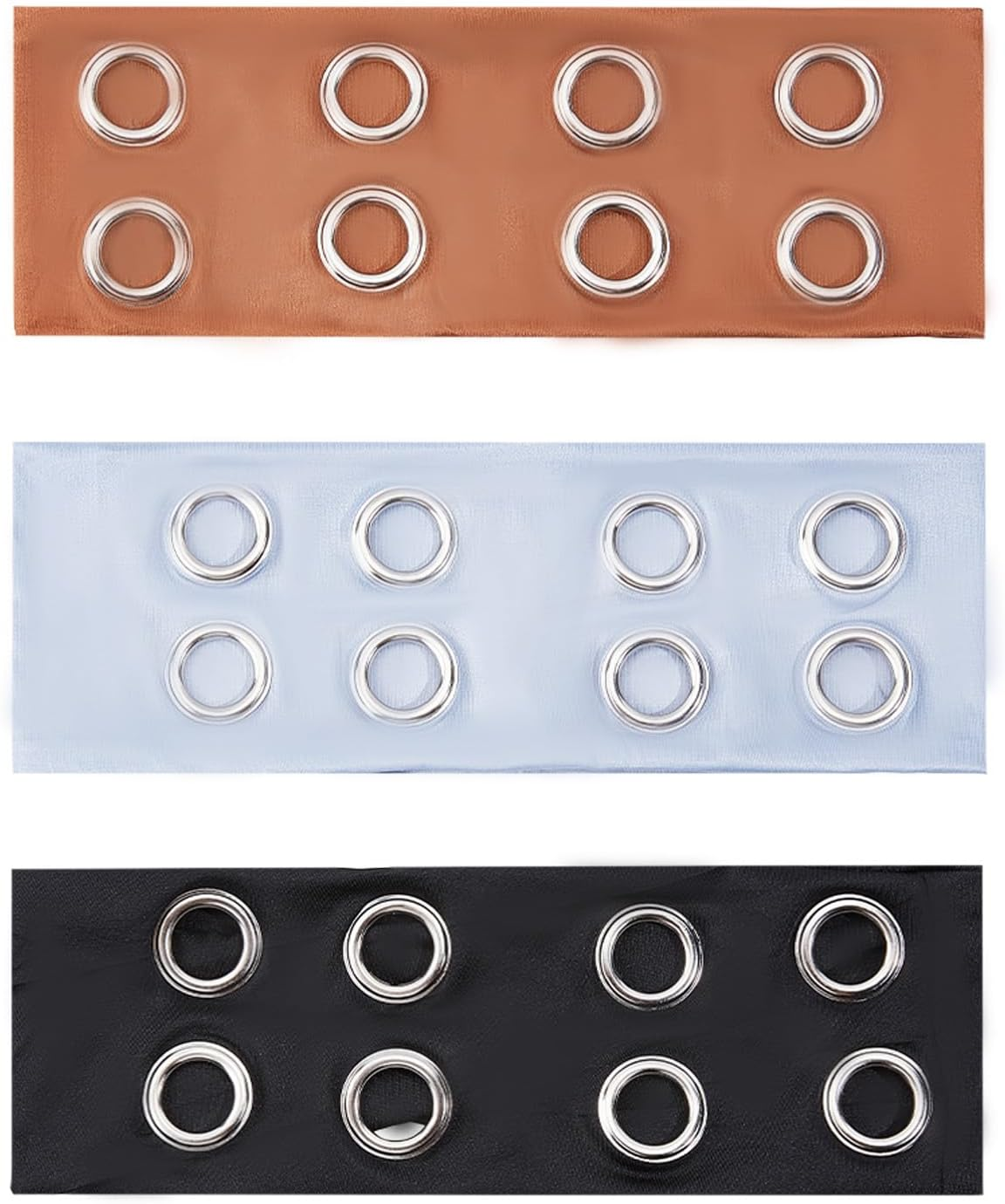 NICENEEDED 3 Pieces Fashionable Wide Headbands with Eyelets for Women Elastic Headbands with Hollowed Eyelets Punk Grunge Stretchy Headband (Black Coffee Light Grey)