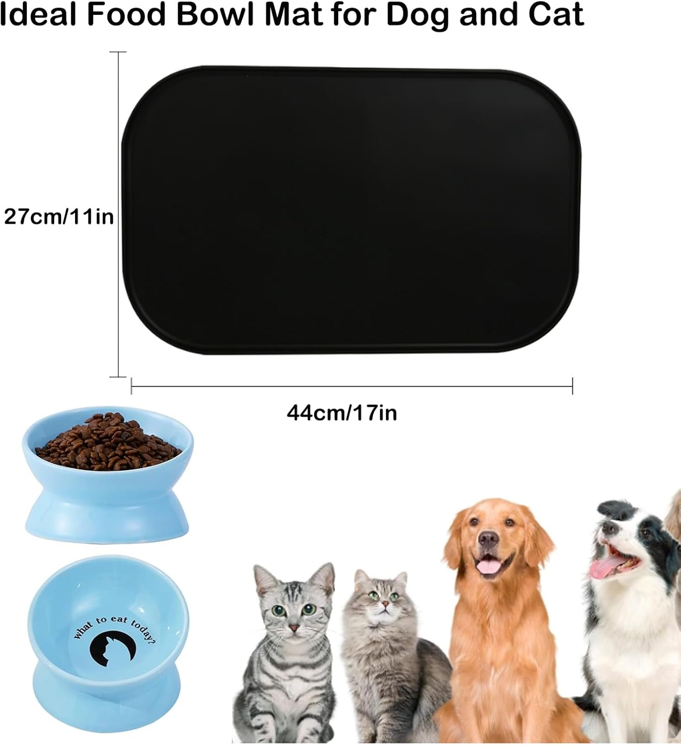Octonyluck Waterproof Silicone Feeding Mat for Dogs and Cats, Non-Slip, Easy to Clean, Food Safe, Available, 44 X 27 Cm, Black image number 1