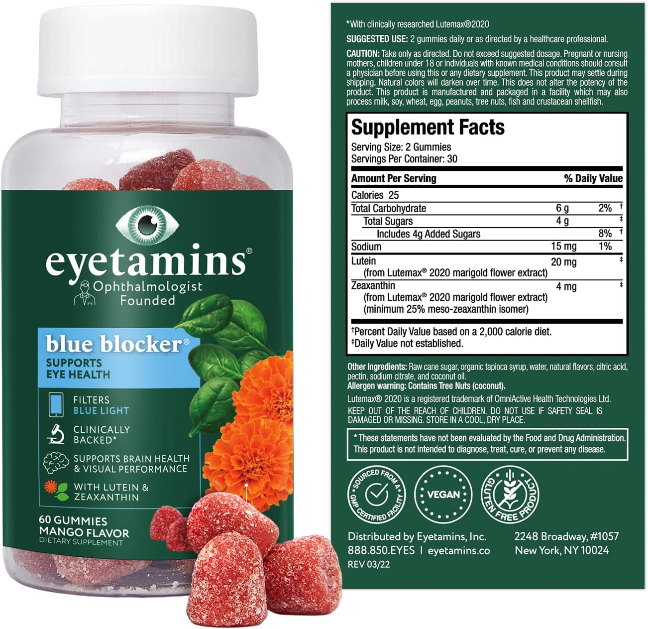 Eyetamins Blue Blocker&reg; Eye Health - 60 Lutein Gummies - Ophthalmologist-Developed - Support Vision, Filter Blue Light & Help Eye Strain - Promotes Sleep, Focus Eyesight &ndash; Vegan & Non-Gmo Formula image number 4