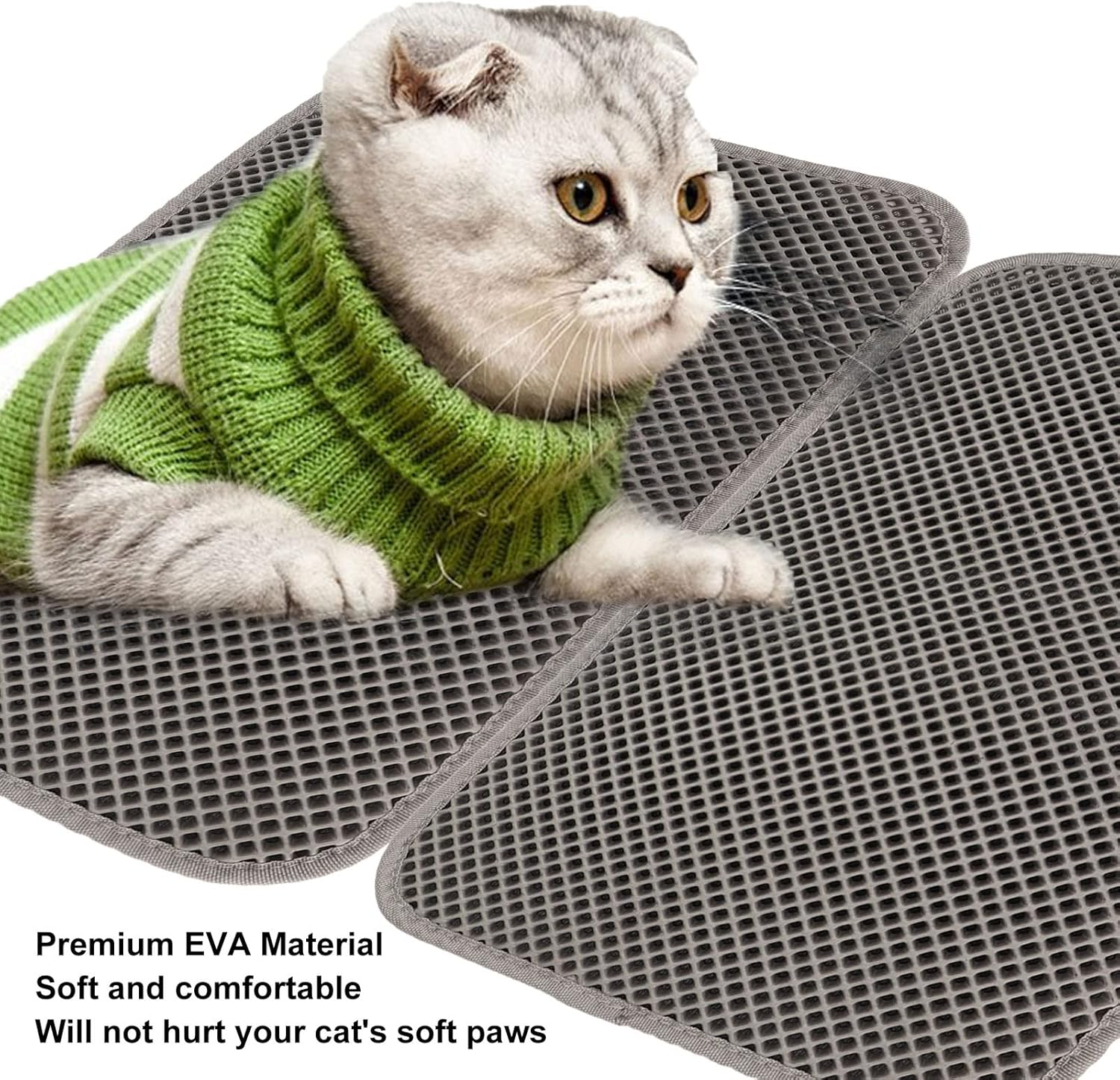 Cat Litter Mat, Double Layer, Prevents Slipping, Waterproof EVA Cat Litter Tray Mat, Honeycomb Litter Collection Mat, Easy to Clean, Urine Density Mat for Litter Control (Grey) image number 4