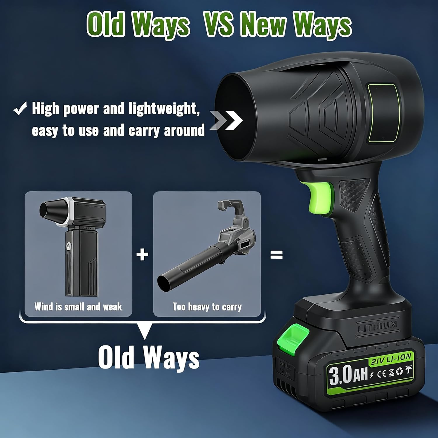 Electric Cordless Leaf Blower, 300000RPM Handheld Leaf Blower 2 X 1.5Ah Batteries and Charger Included, Lightweight Leaf Blowers for Patio Cleaning, Lawn Care, Blowing Leaves and Dust, Black image number 6