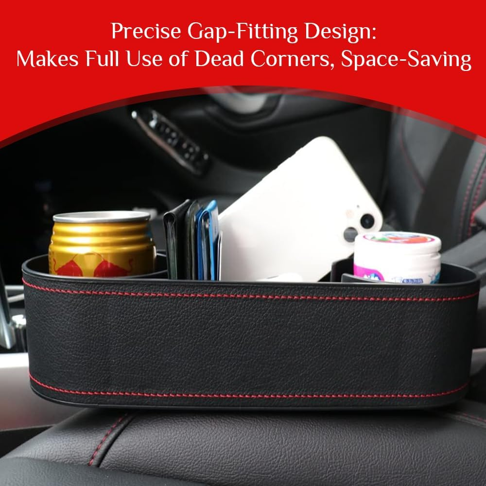 PU Car Cup Holder, Car Seat Gap Filler Organizer, Multifunctional Cup Drink Holders, Gap Filler Storage Box, Center Console Storage Box for Holding Phone, Sunglasses, Keys image number 1