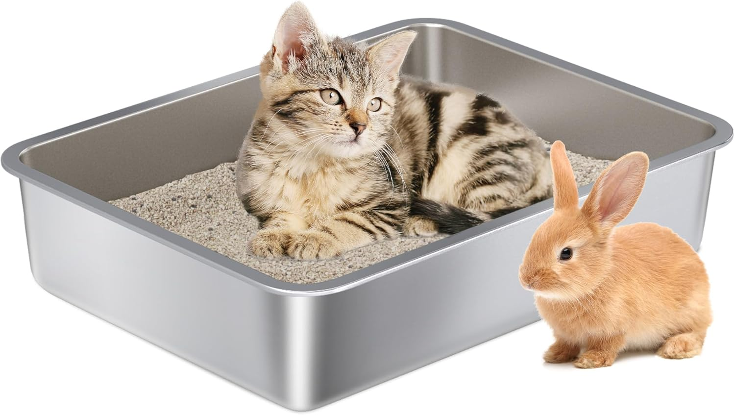 Nyutu Stainless Steel Litter Box - Metal High Sided Cat Litter Box Pan，Odor-Proof,No Stick Easy Clean-No Smell，Large for Cat Litterbox Tray Toilet Pet Supplies for Indoor Kitty, Kitten, Rabbit, Puppy image number 2