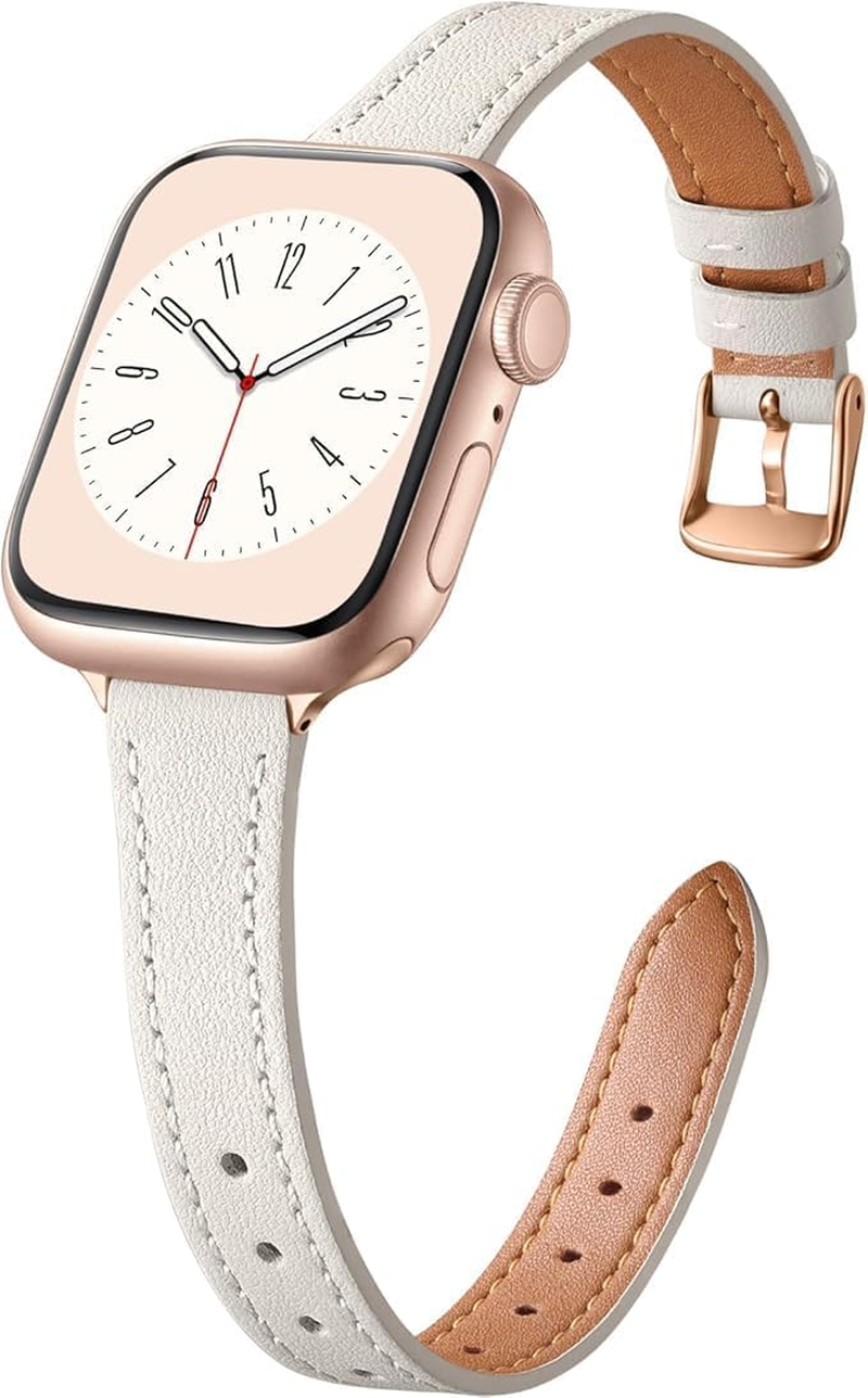Leather Band Compatible with Apple Watch Strap Women, Genuine Leather Thin Slim Bracelet Bands for Iwatch Series 11 SE 10 9 8 7 6 5 4 3 2 1 Ultra (42Mm 41Mm 40Mm 38Mm)