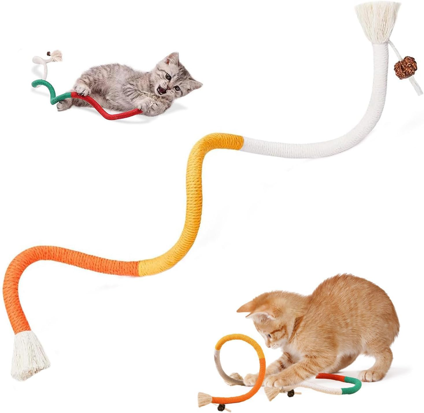 Generic Cat Toys Chew Ropes with Refillable Natural Catnip,27"" Extended Teeth Cleaning Cotton Rope Self Play Toy Interactive Cat Nip Kitty Toys for All Breeds (Orange)