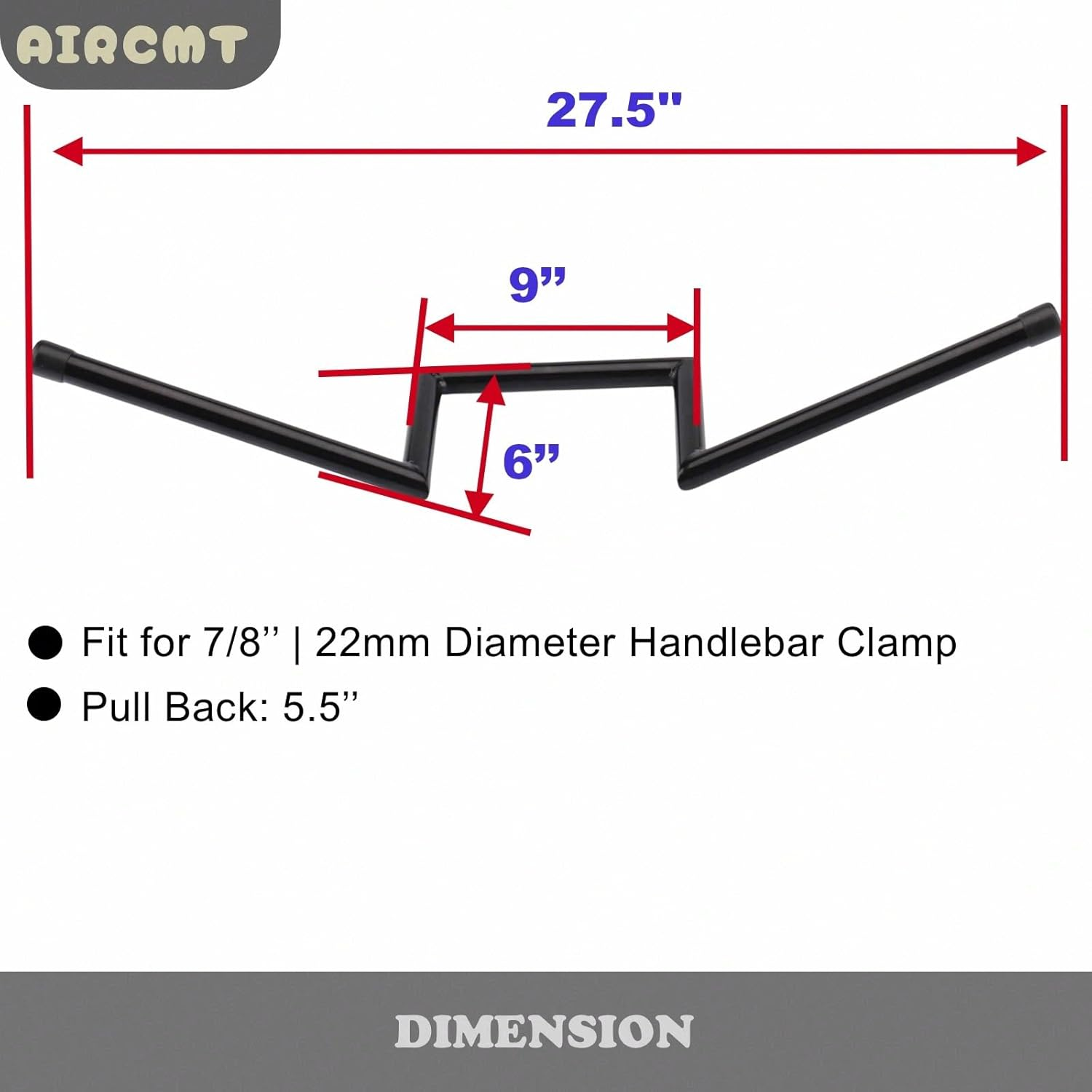 7/8'' 22Mm Motorcycle Z Drag Bar Handlebar for Honda Suzuki Yamaha Kawasaki Harley Chopper Cruisers Bobber Custom (Height 6'')