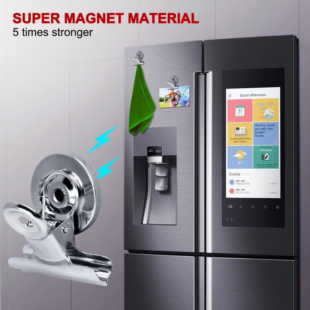 12Pcs Refrigerator Iron Magnet Hook Clips- 6Pcs 38Mm Wide, 6Pcs 30Mm Wide, Maxin Magnetic Clips Hooks Neodymium Magnet for Kitchen Office School Home Use- Silver. image number 2