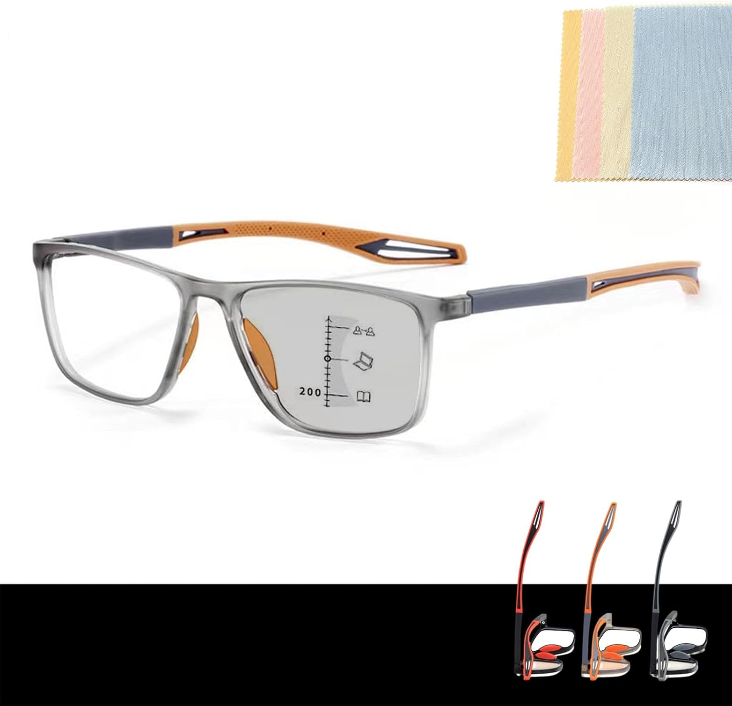 Sport Intelligent Photochromic Progressive Bifocal Presbyopia Glasses for Women Men, Chromoscope. Multifocus Reading Glasses (+1.00/40-45 Year,Black*)