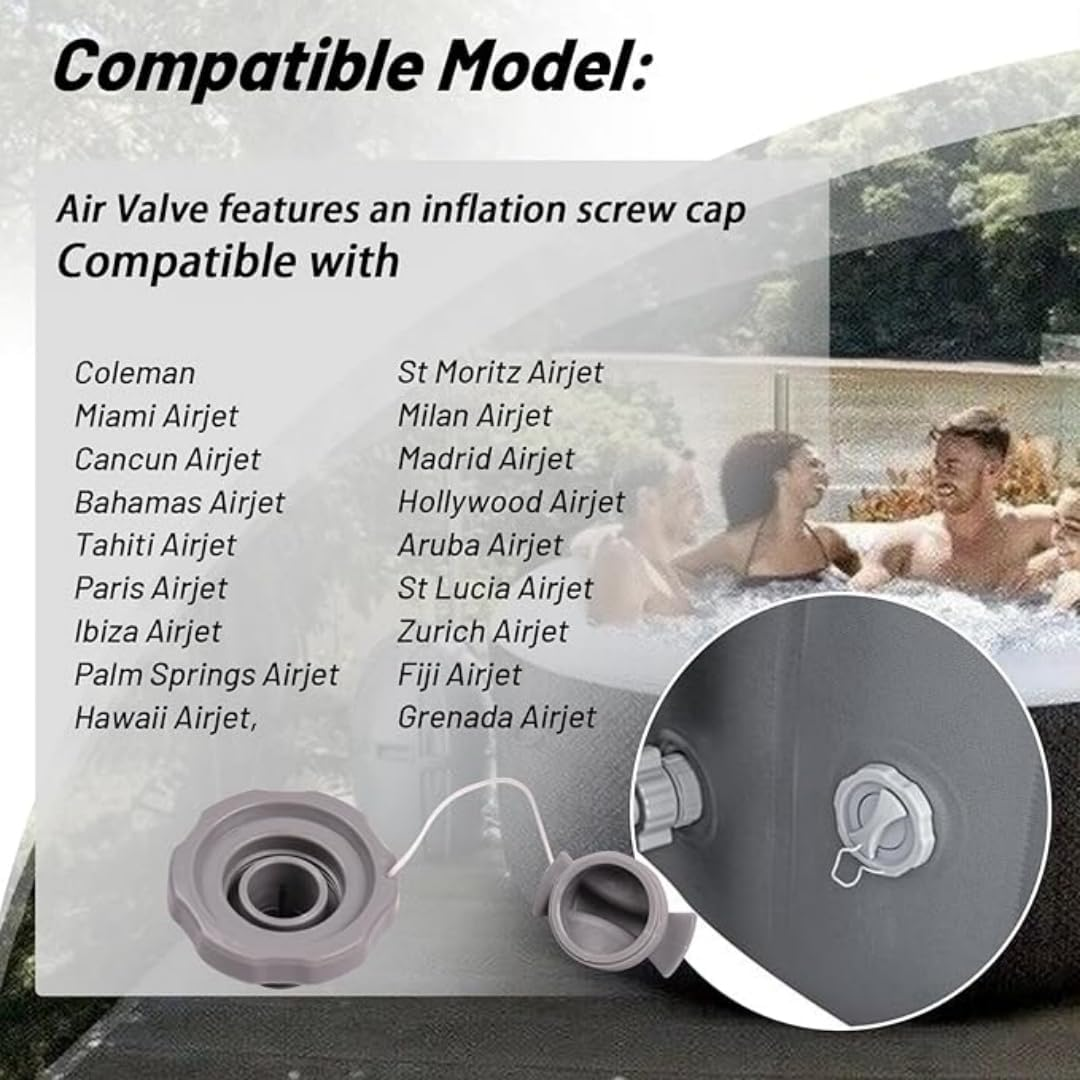 P05767 Air Valve Cap,Replacement One Way Air Valve Cap,Screw Valve Replacement Compatible with Coleman Bahamas Airjet Saluspa Lay Z Spa Inflatable Hot Tub（Grey） image number 1
