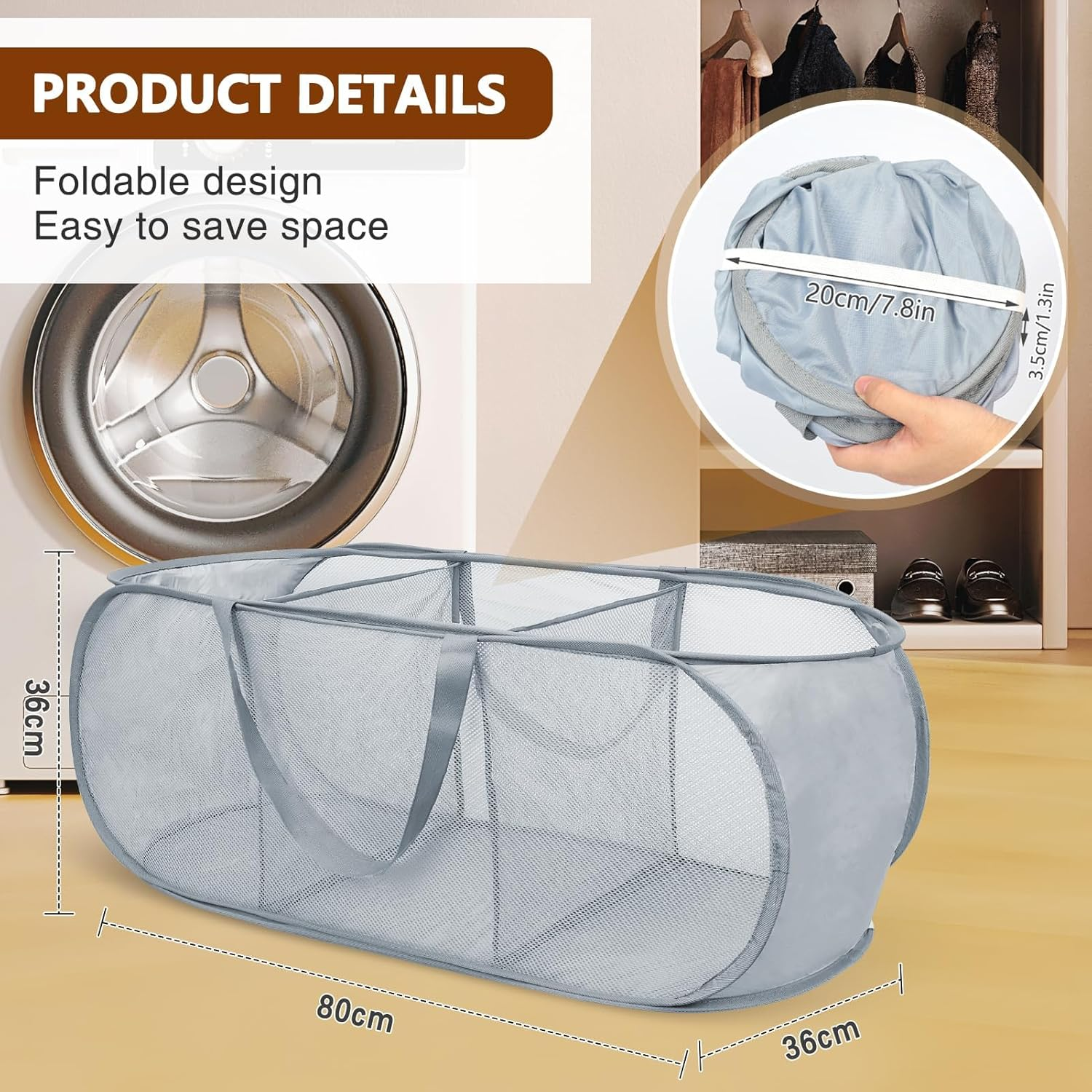 Vellaluna Collapsible Laundry Basket,3 Compartments Mesh Laundry Basket, Large Laundry Hamper Basket with Handle,Collapsible Mesh Dirty Clothes Hamper for Bathroom, Kids Room,Travel or Camping image number 2