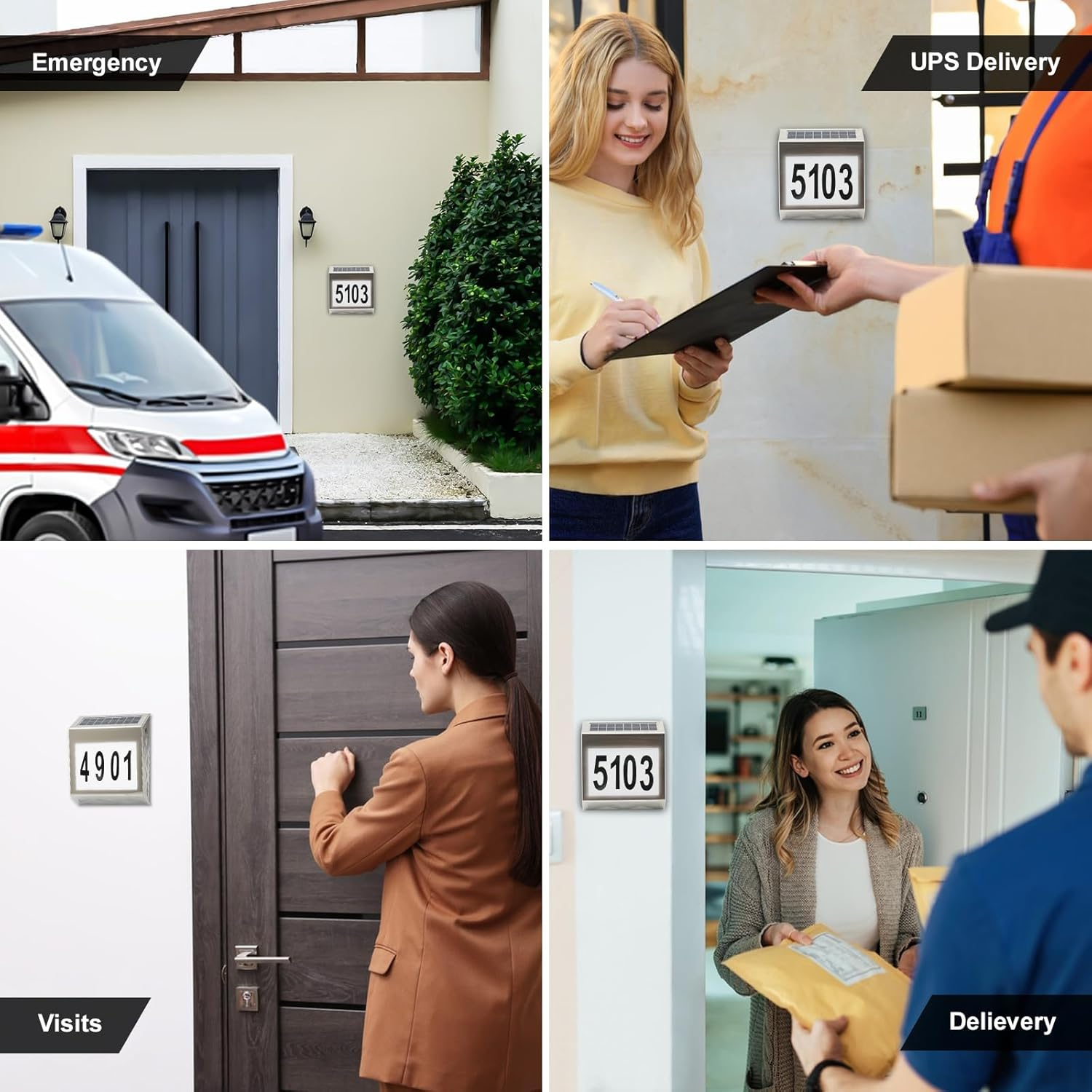 Solar Address House Number Sign, Stainless Steel 4-LED House Number Sign Outdoor Waterproof, Solar House Number Light, Rustproof Street Number Illuminated, Door Sign Mailbox outside Light image number 6