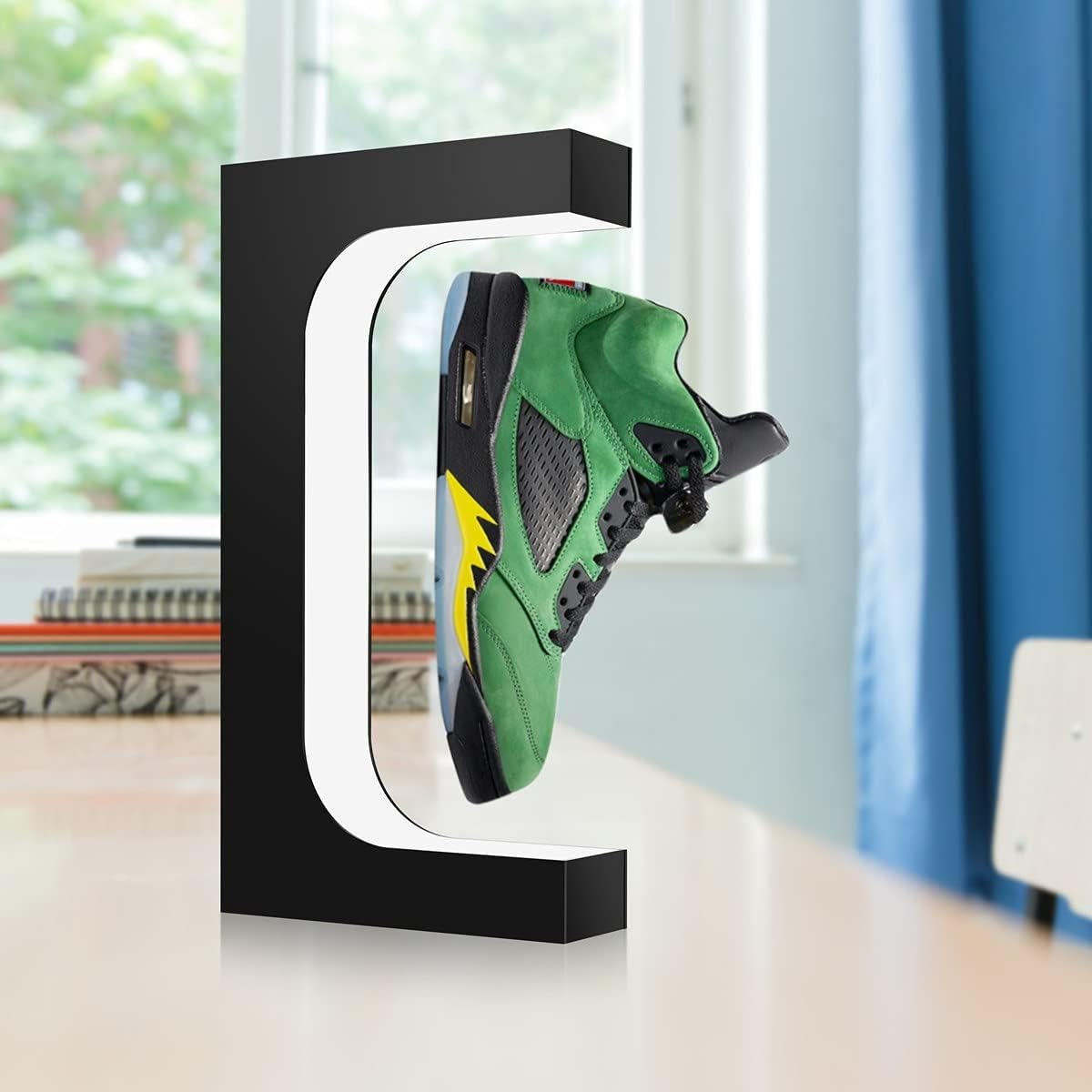 Floating Shoe Display Magnetic Levitation Sneaker Stand with LED Light Rotating Levitating Holder Rack for Shoes Collectors Advertising Exhibition Shoe Store Show Home Decoration, Black image number 3