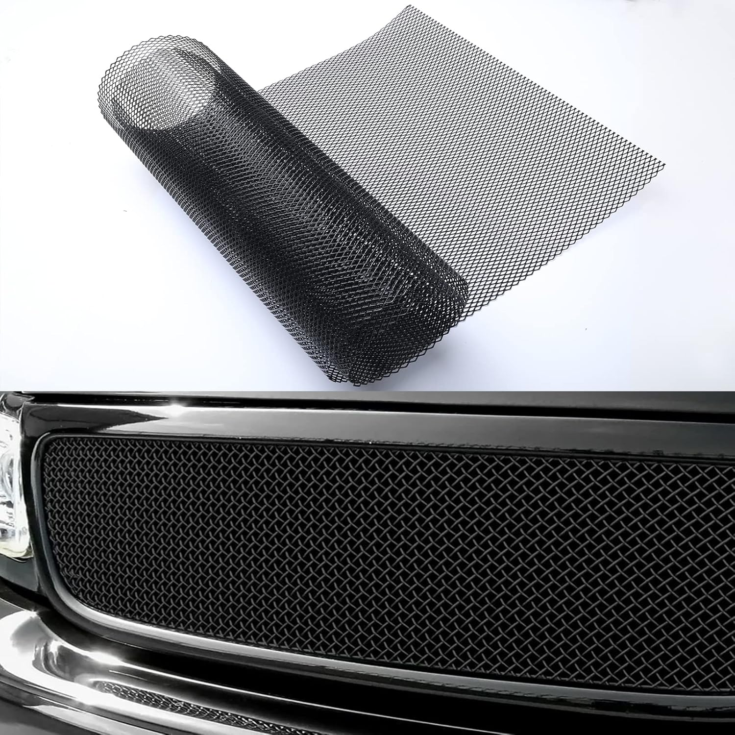 40"X13" Universal Black Metal Mesh: Aluminum Alloy 3 X 6Mm Rhombic Hole Car Grill Mesh for Front Grille Insert Bumper