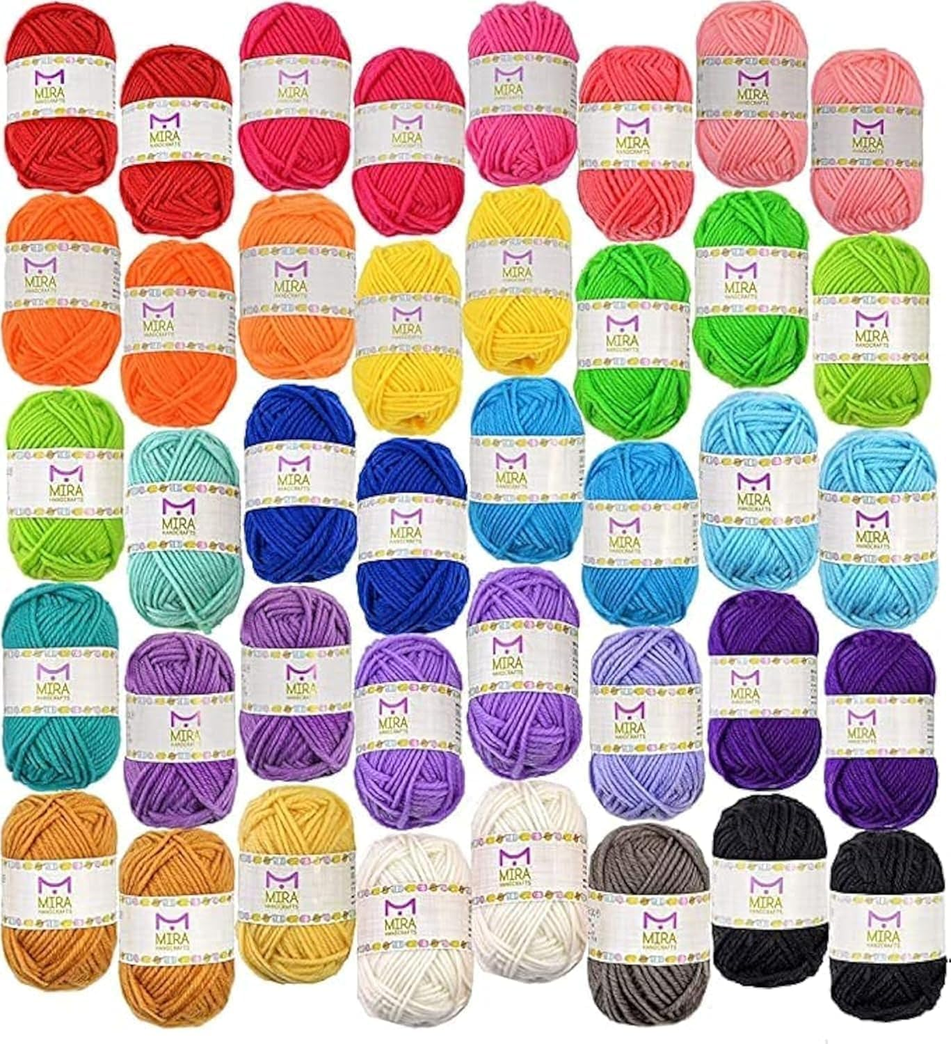 Mira Handcrafts 40 Assorted Colors Acrylic Yarn Skeins with 7 E-Books - Perfect for Any Knitting and Crochet Mini Project image number 1