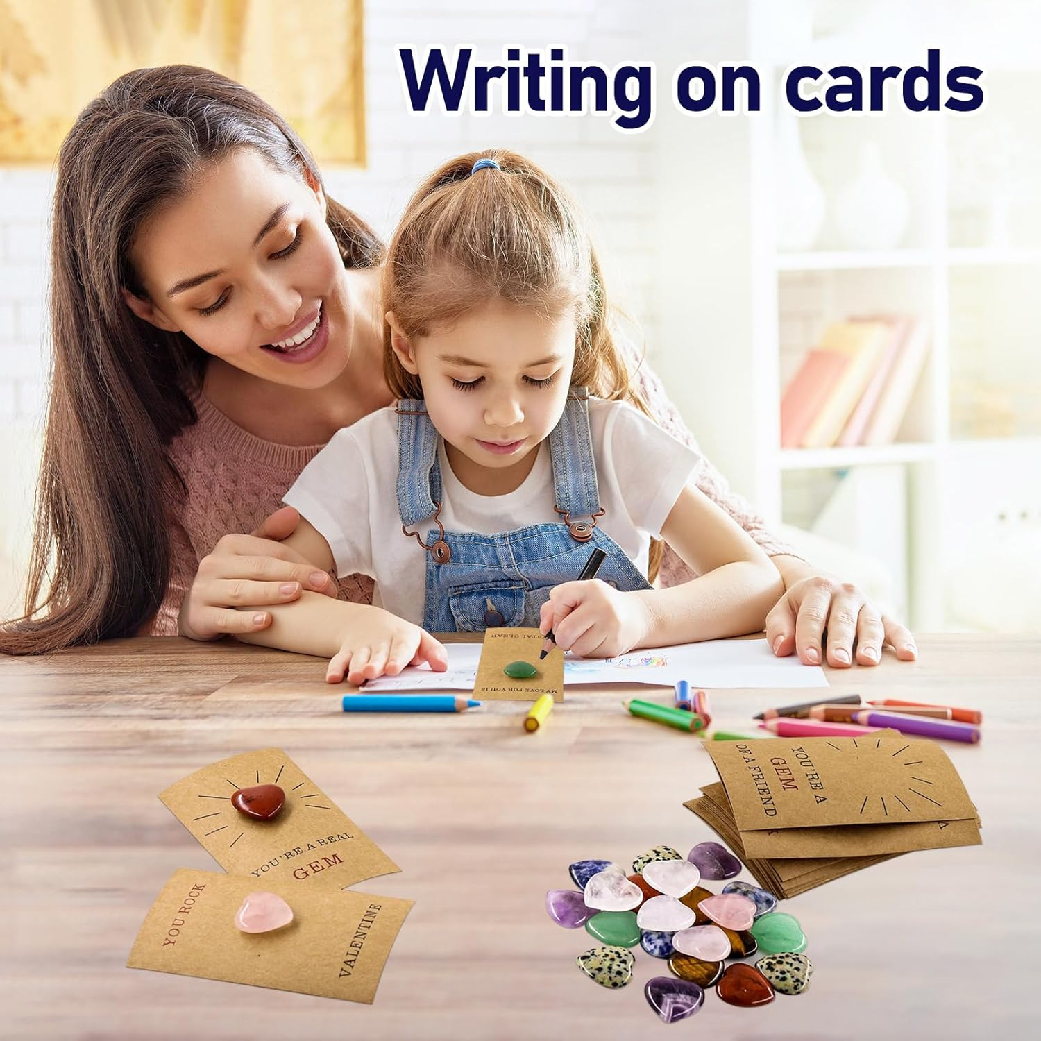 For Girl - 24 Pack Valentines Cards with Heart-Shape Crystals Natural Gemstone - Exchange Card Presents for Girls Boys School Class Classroom Party Favors image number 5