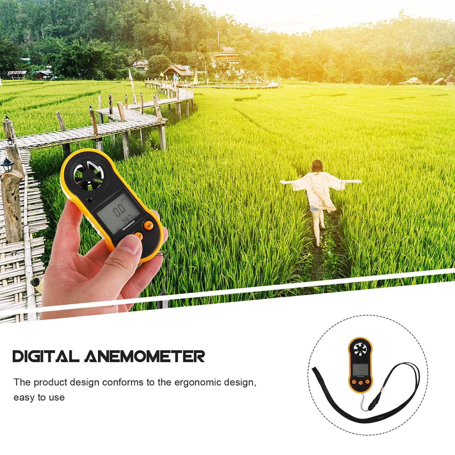 GALPADA Digital Handheld Anemometer Wind Speed with Temperature Monitor Compact Air Gauge for Accurate Airflow Measurement Ergonomic Design Units Wind Velocity Includes Protective Case And image number 6
