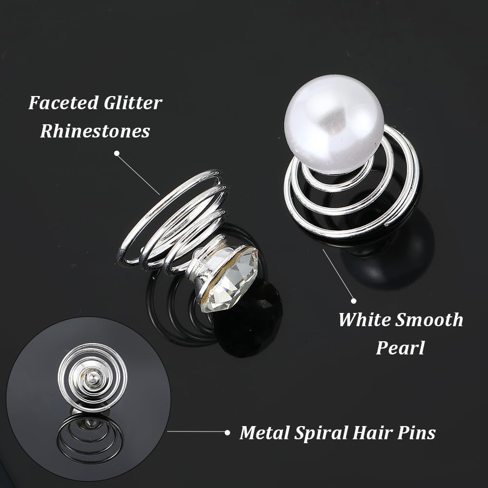 SOFPLATE 60Pcs 2 Styles Pearl Spiral Hair Pins Rhinestone Twister Hair Studs Bulk Faux Diamond Glitter Gems round Spring Stick Pin Jewellery for Wedding Bridal Prom Valentine Day Party Favor Adults image number 3