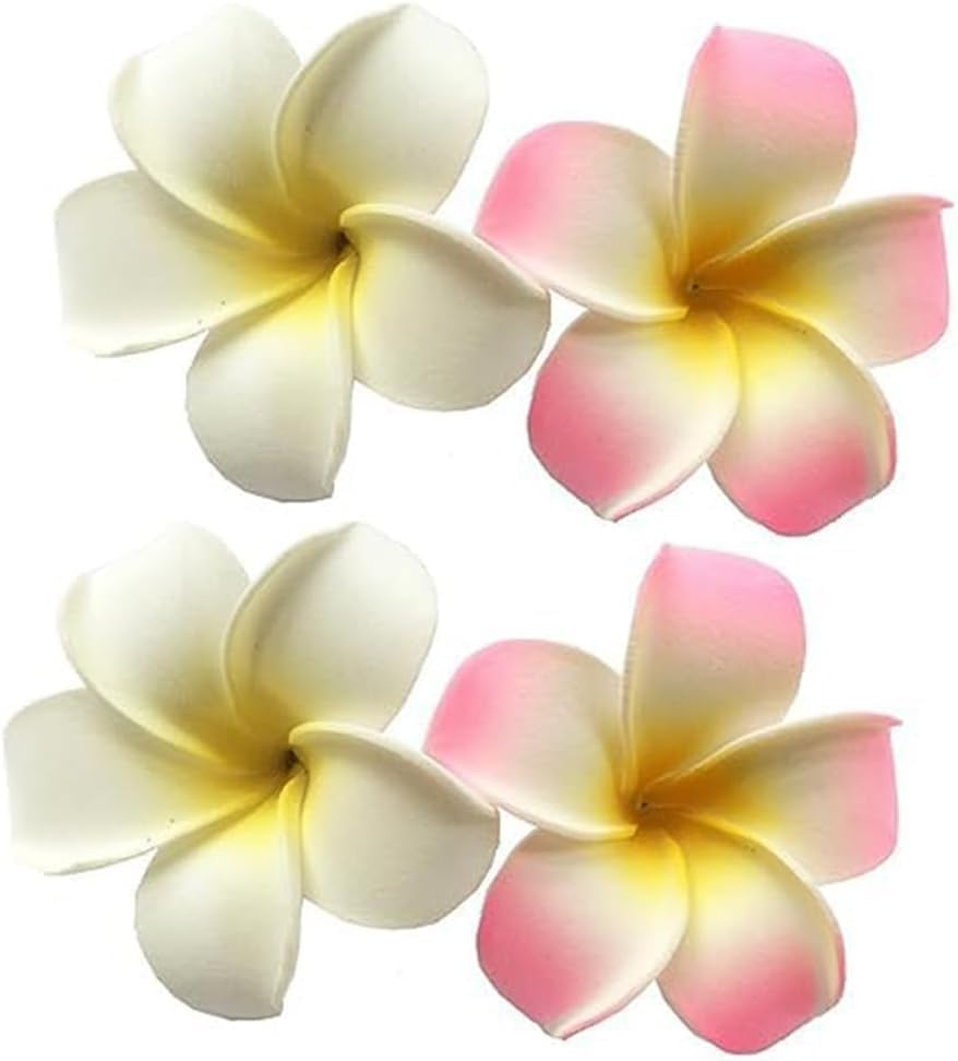 4 Pcs 7Cm White and Pink Hawaiian Frangipani Plumeria Foam Head Flower Party Beach Hair Clip Hair Clips image number 5