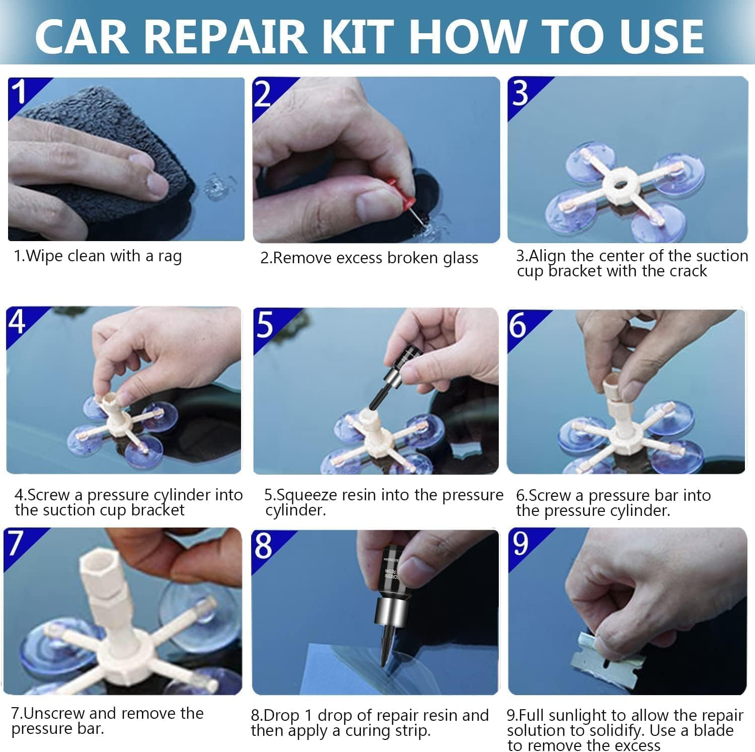 Car Glass Repair Kit, Cracks Gone Glass Repair Kit, Windshield Repair Kit for Chips and Cracks, Automotive Glass Nano Fluid Windshield Crack Repair Kit for Chips, Cracks image number 4