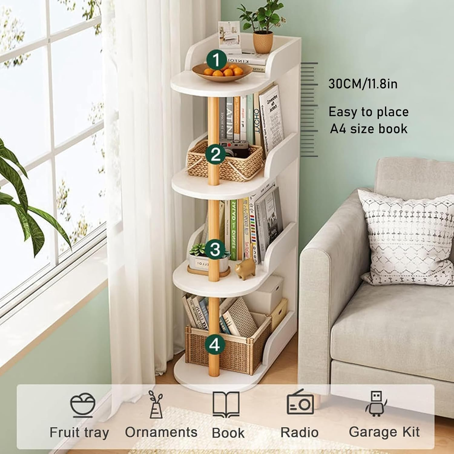 Enliansgo 4 Tier Bookshelves Bookcases, Book Shelf Storage Organizer, Home Office Bookcases, Freestanding Display Storage Shelves Modern Bookcase for Bedroom, Living Room and Office, White image number 4