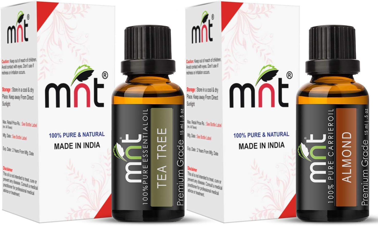 MNT Combo of Tea Tree Oil and Almond Oil for Hair Growth, Skin Care (Each 15ML) - 100% Pure Natural Oil image number 2