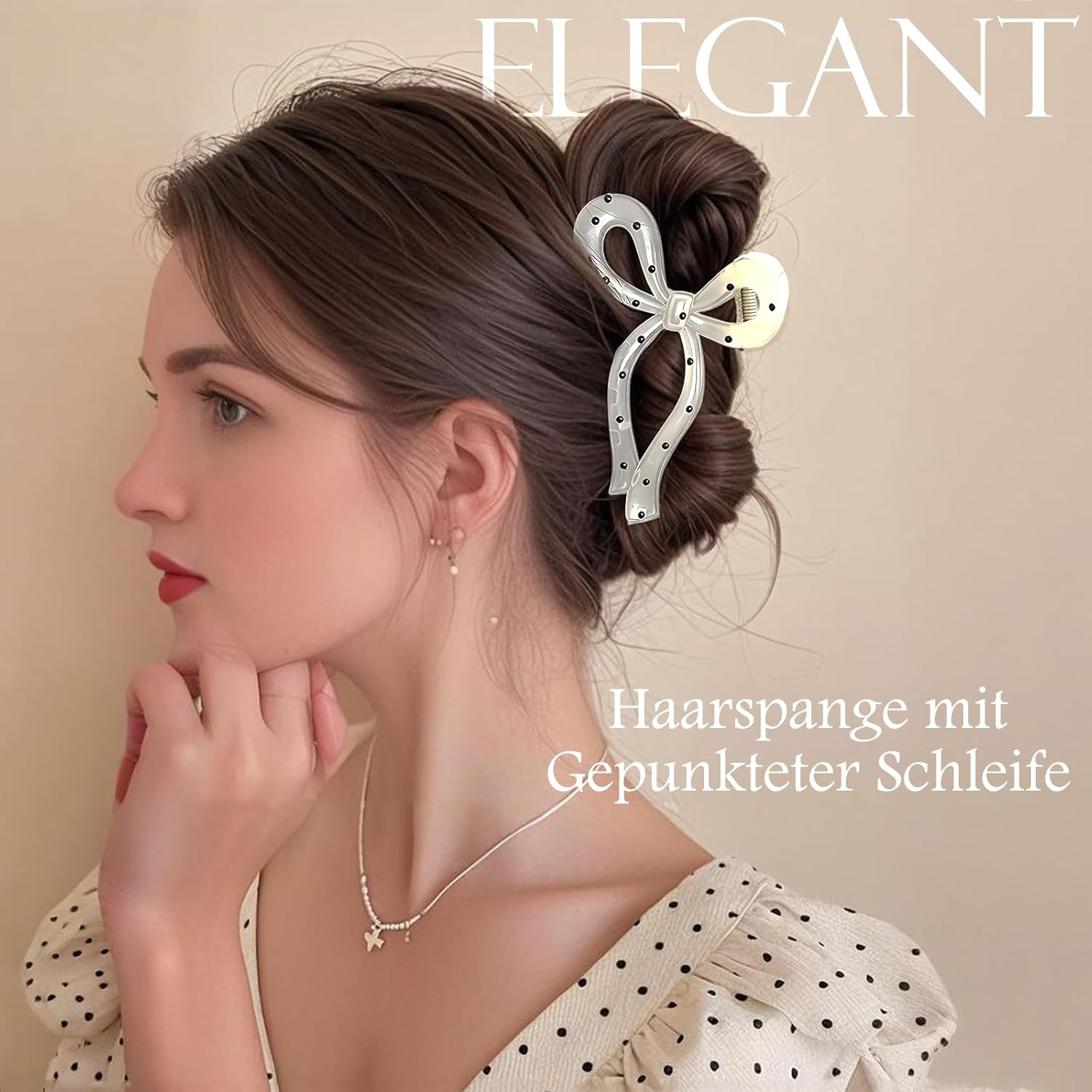PUSCOBSY Hair Clips for Women Hair Clip Large for Thick Hair 11 Cm Hair Bow Hair Clips Non-Slip Strong Hold Hair Clip Wave Dot Black Beige image number 4