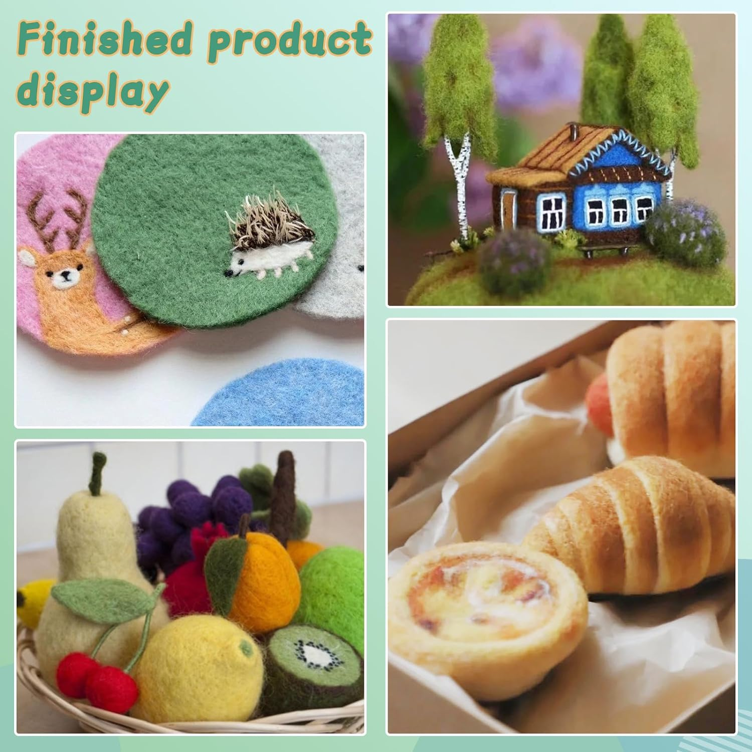 Mayboos Needle Felting Kit, Wool Roving 20 Colors Set, Wool Felting Kit Felt Molds with Portable Storage Box for DIY Craft Home Decoration Gift (Green Bag) image number 1